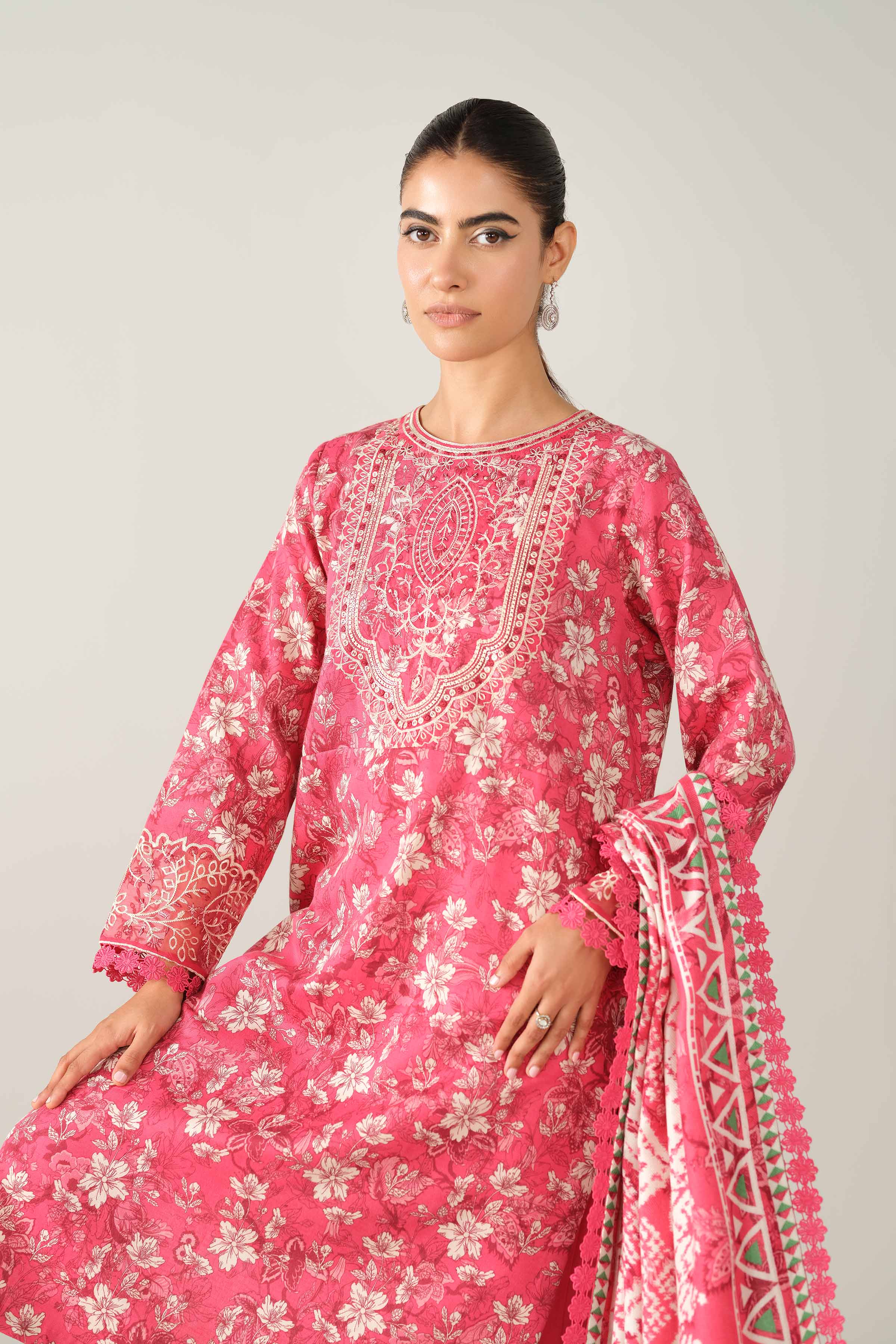 3 Piece - Printed Embroidered Suit - 42503525
