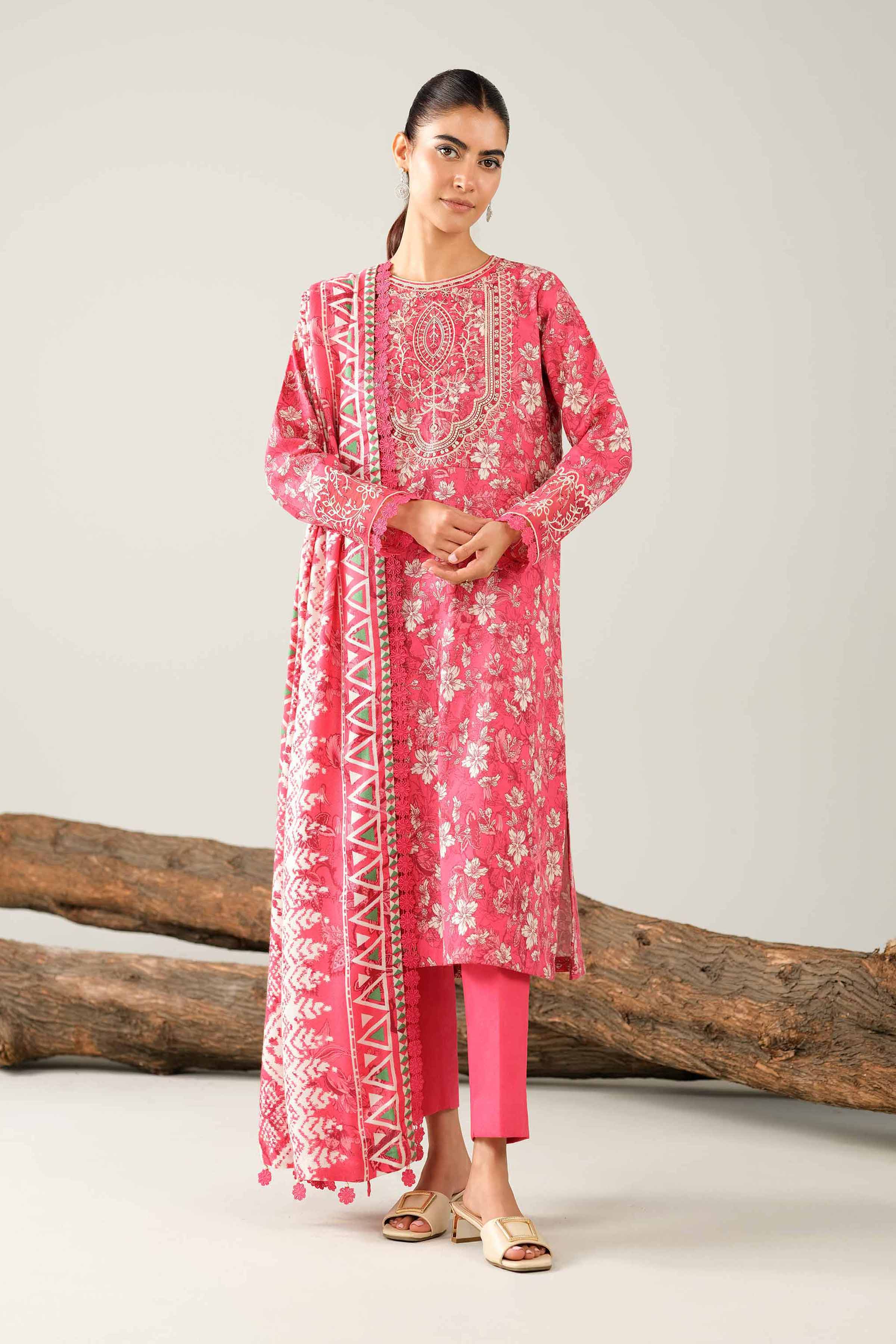 3 Piece - Printed Embroidered Suit - 42503525