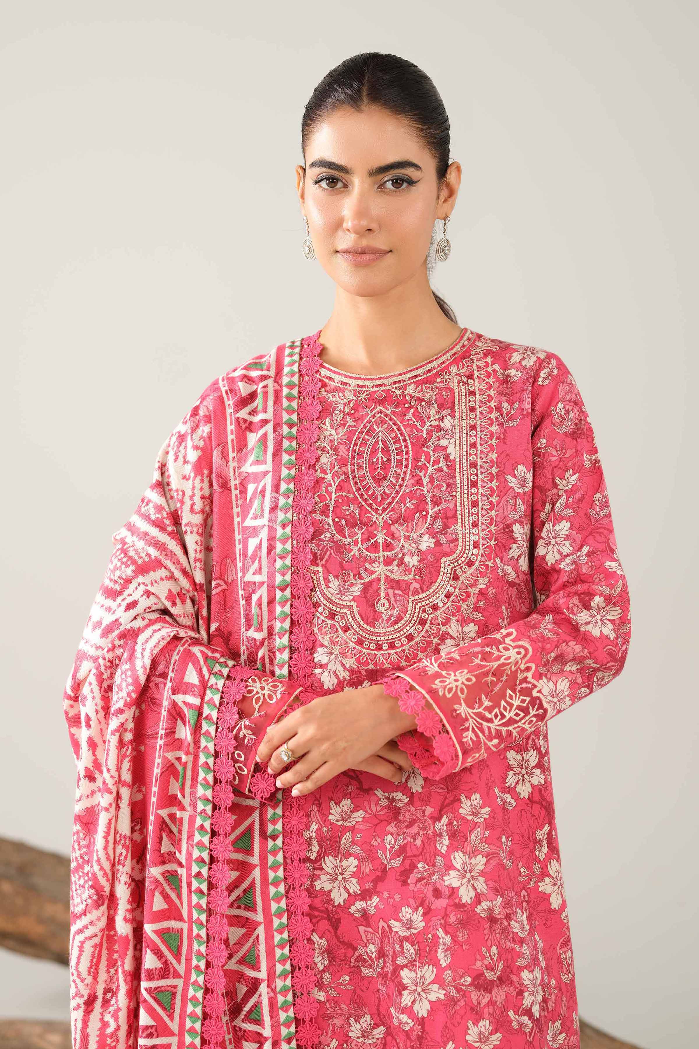 3 Piece - Printed Embroidered Suit - 42503525