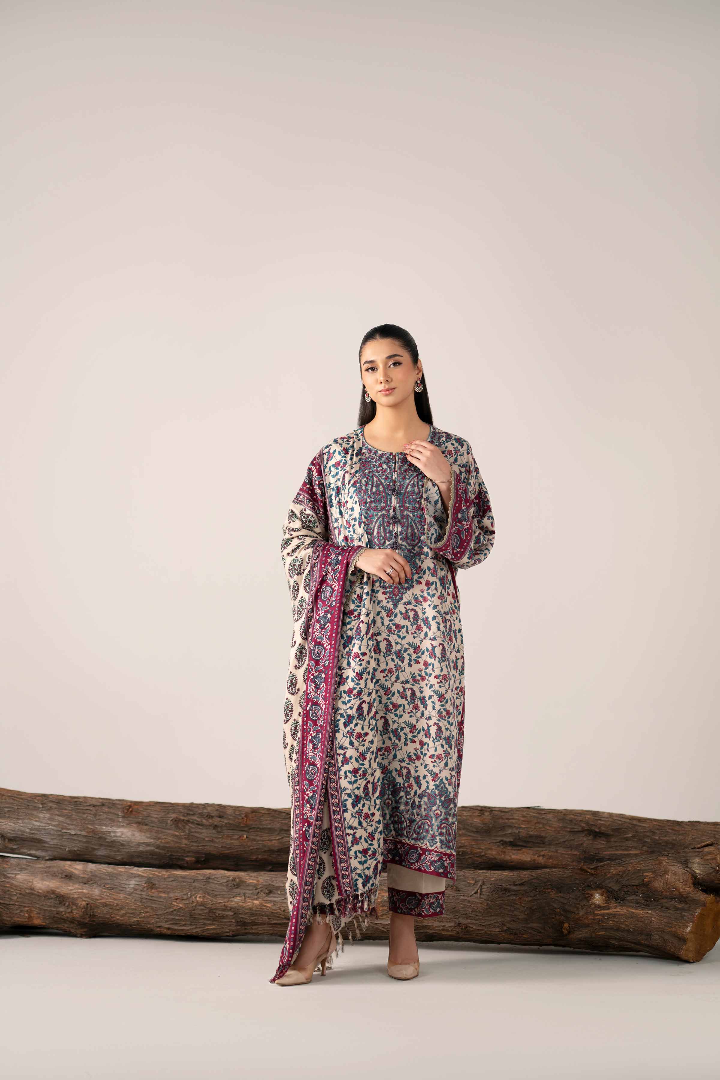 3 Piece - Printed Embroidered Suit - 42503527