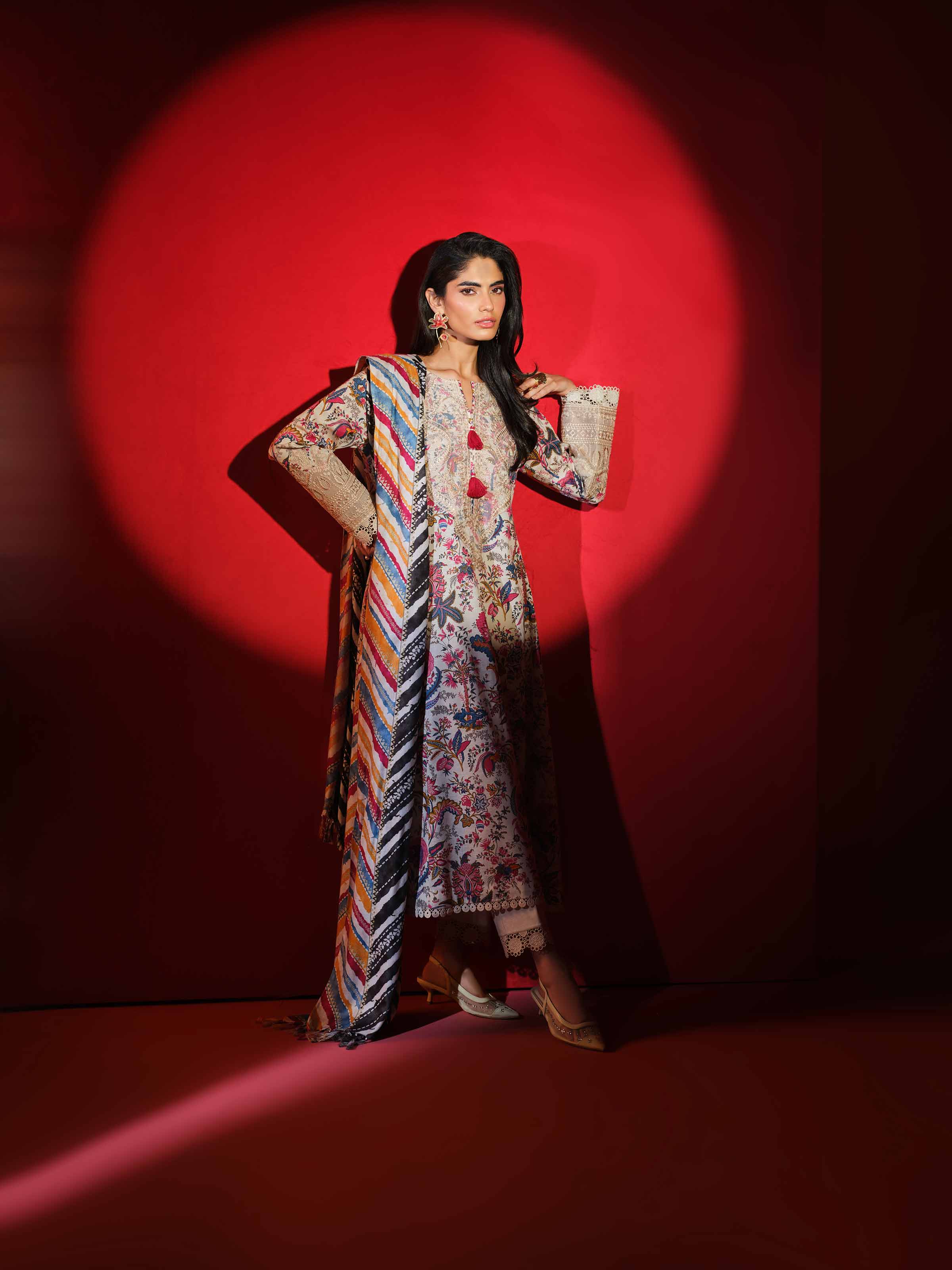 3 Piece - Printed Embroidered Suit - 42503528