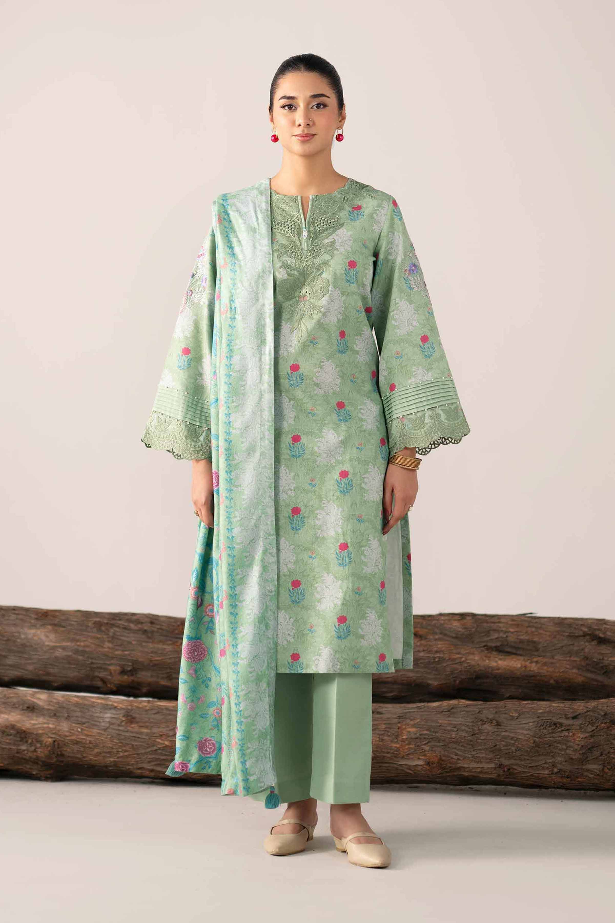 3 Piece - Printed Embroidered Suit - 42503531