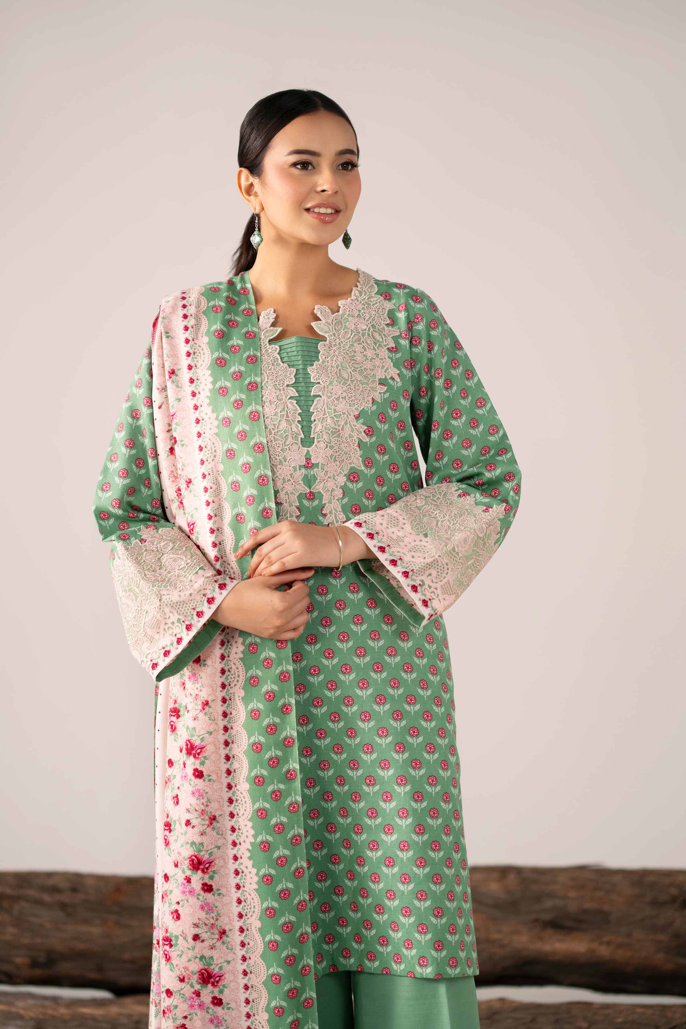 3 Piece - Printed Embroidered Suit - 42503533