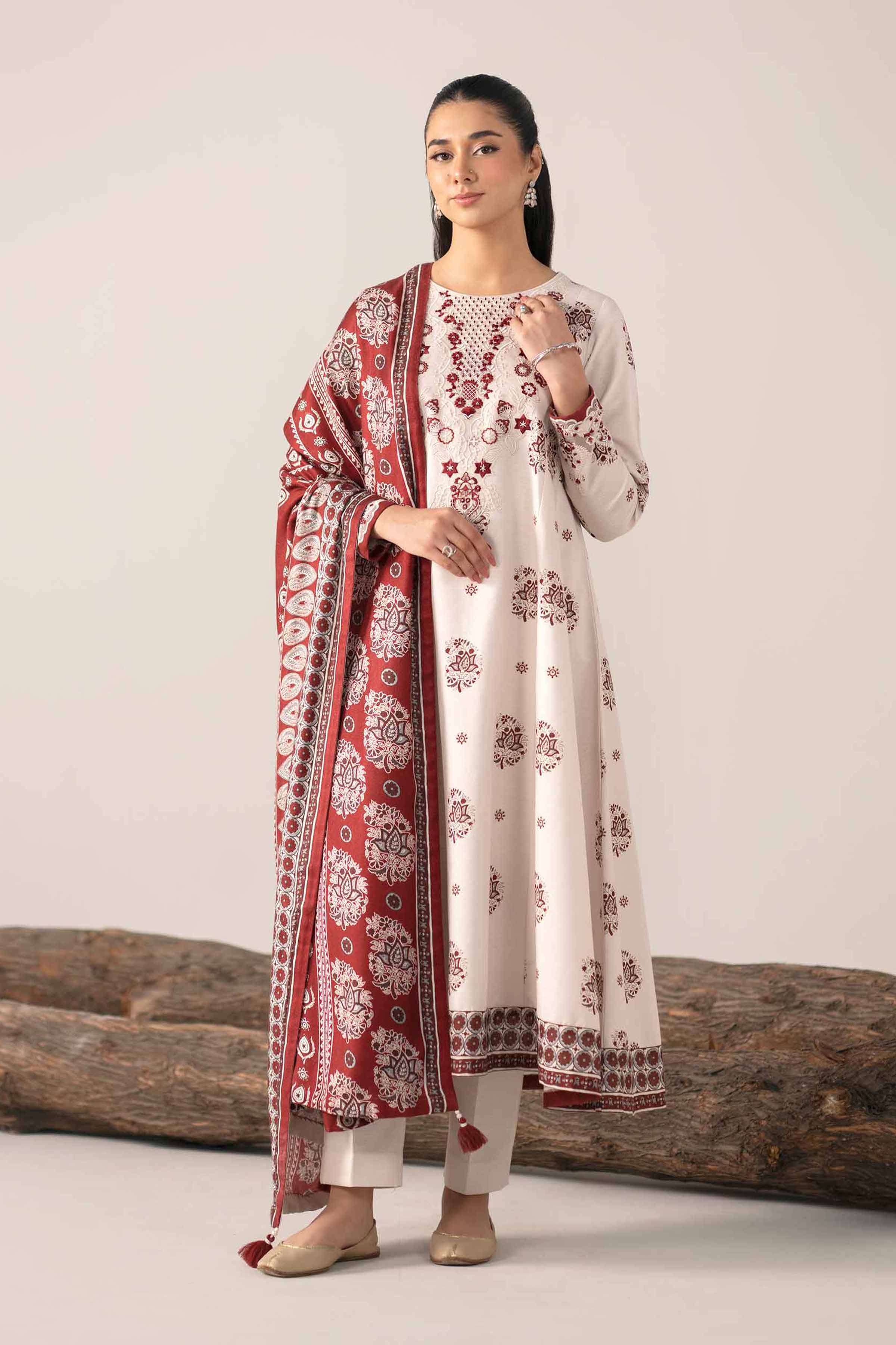 3 Piece - Printed Embroidered Suit - 42503535