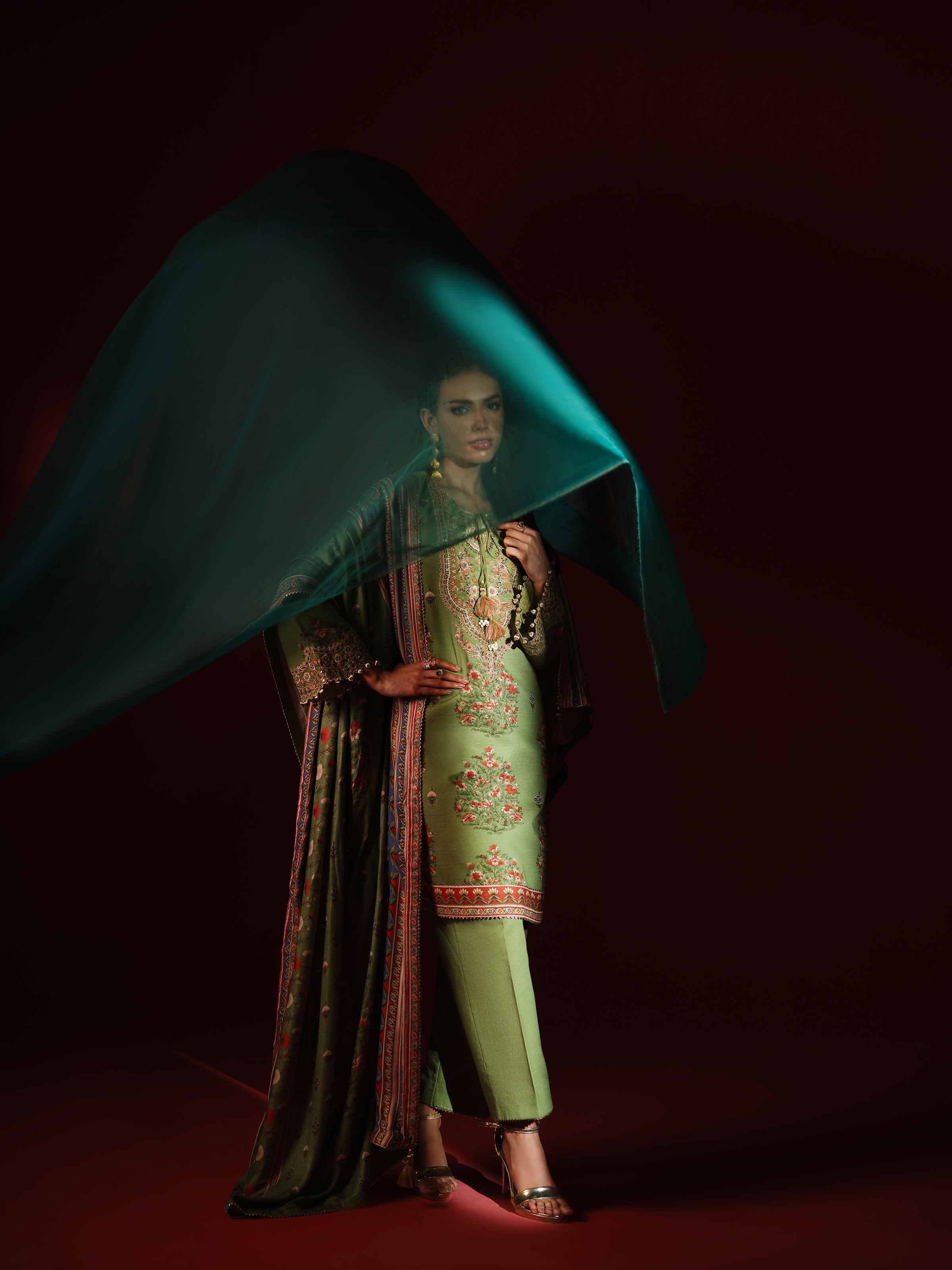 3 Piece - Printed Embroidered Suit - 42503536