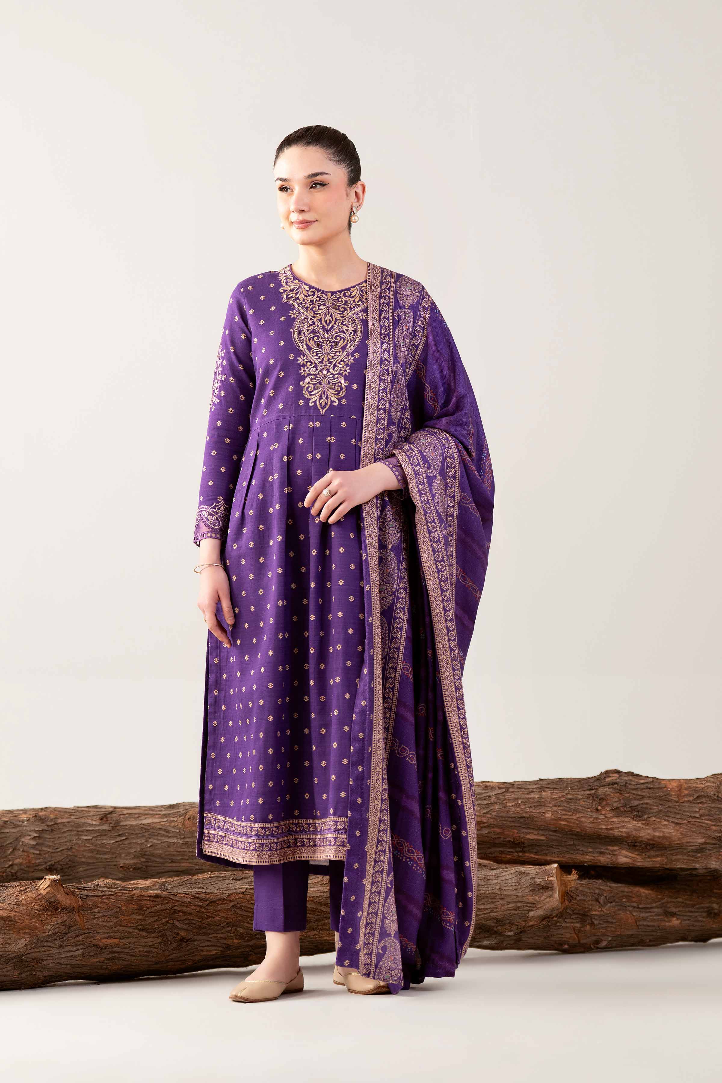 3 Piece - Printed Embroidered Suit - 42503538