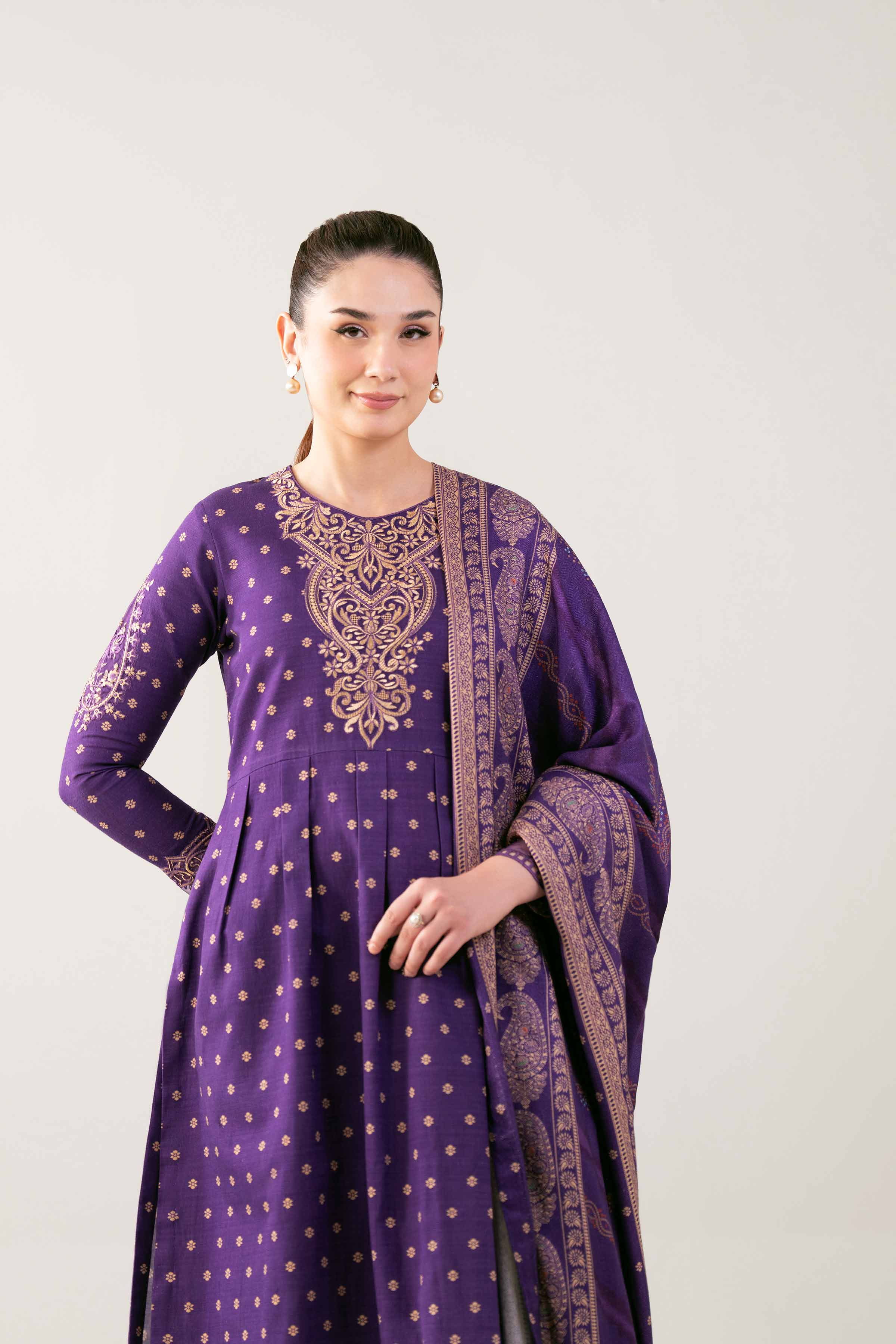 3 Piece - Printed Embroidered Suit - 42503538