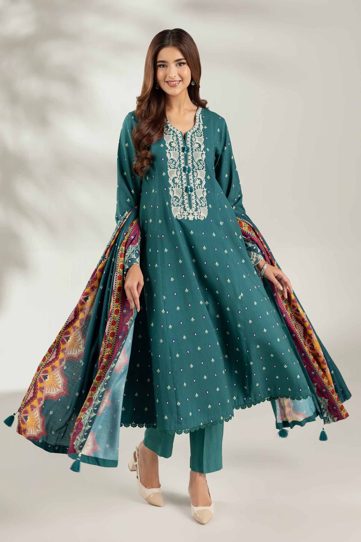 3 Piece - Printed Embroidered Suit  - 42503693