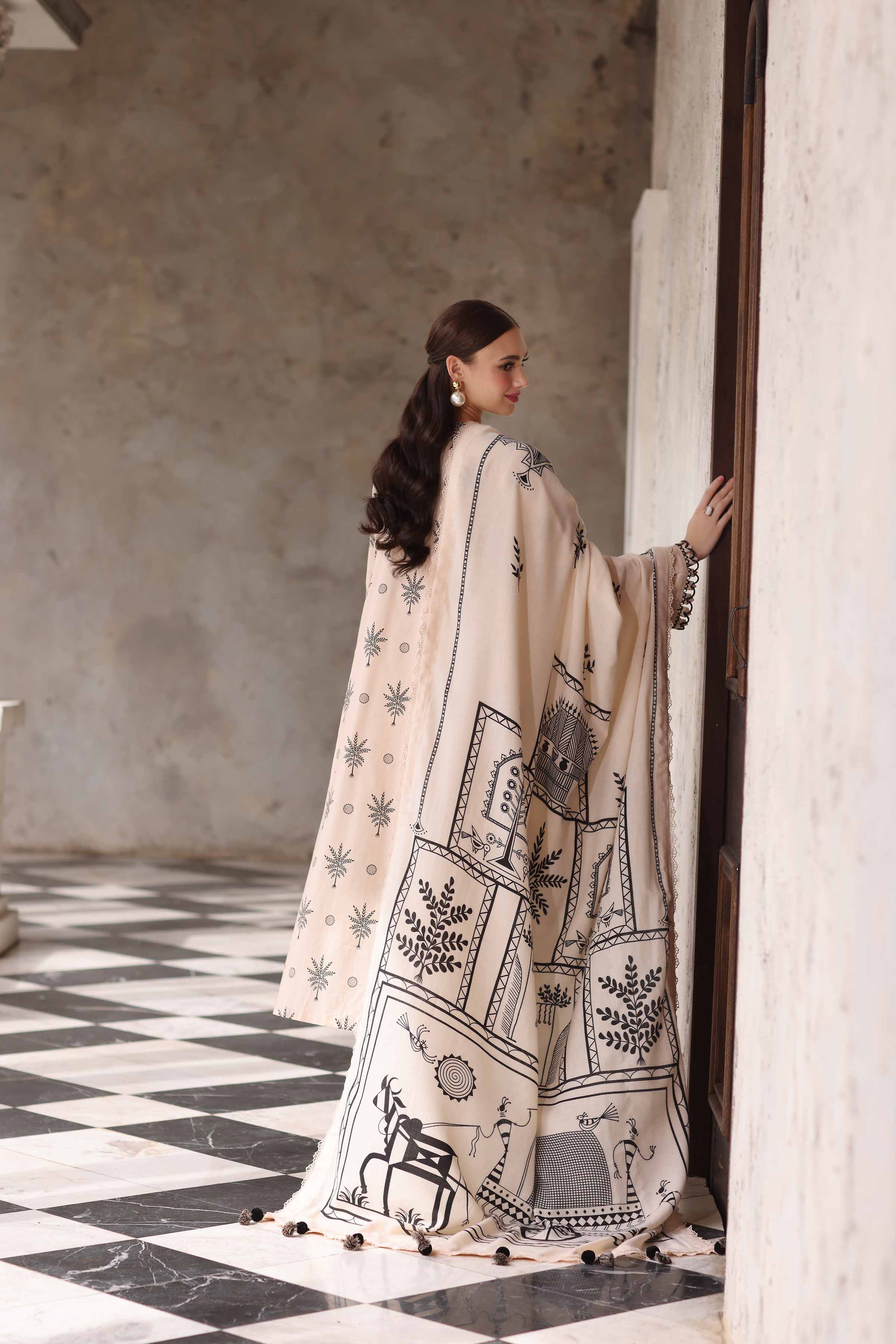 3 Piece - Printed Embroidered Suit - 42503724