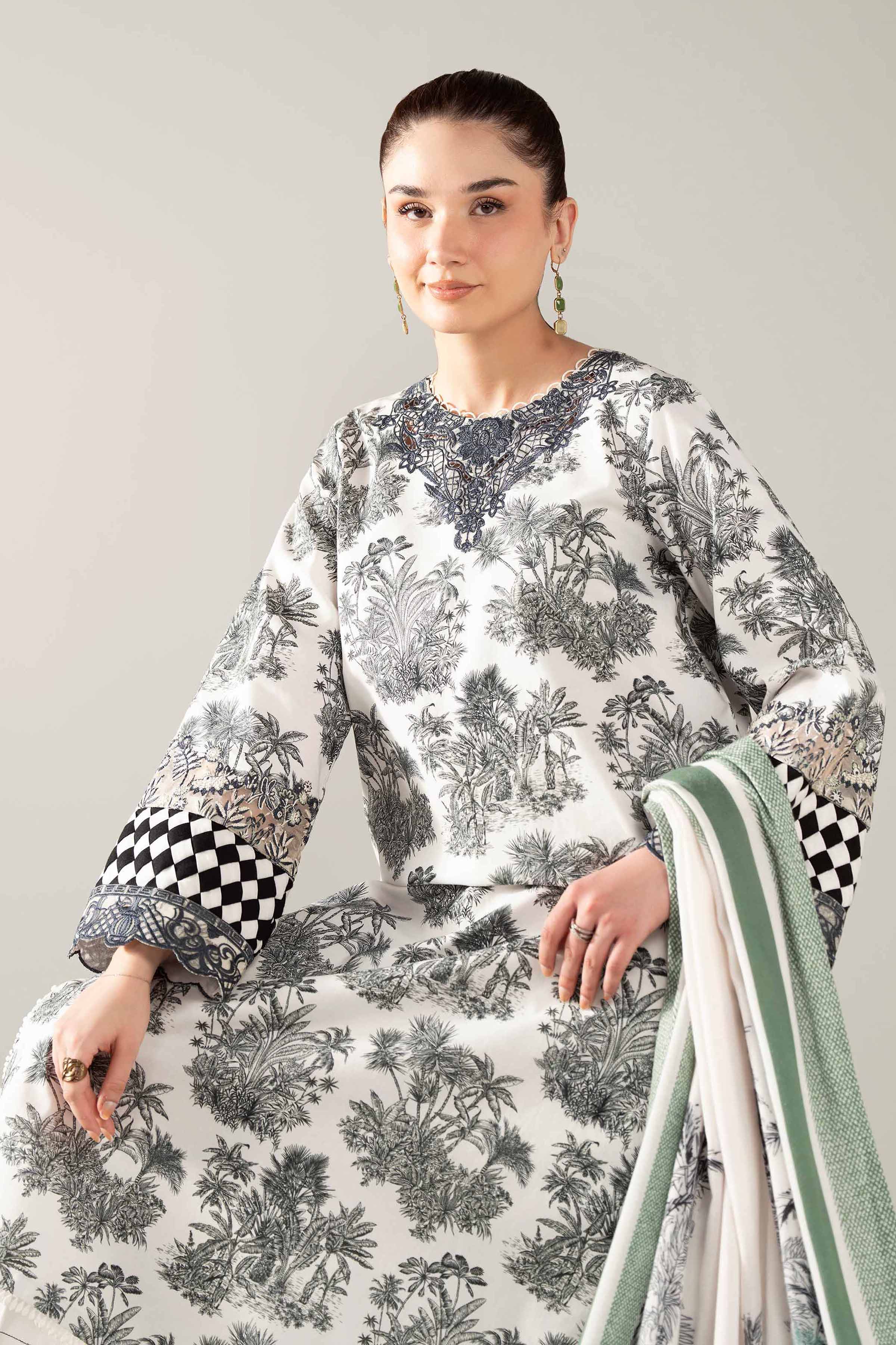 3 Piece - Printed Embroidered Suit - 42503725