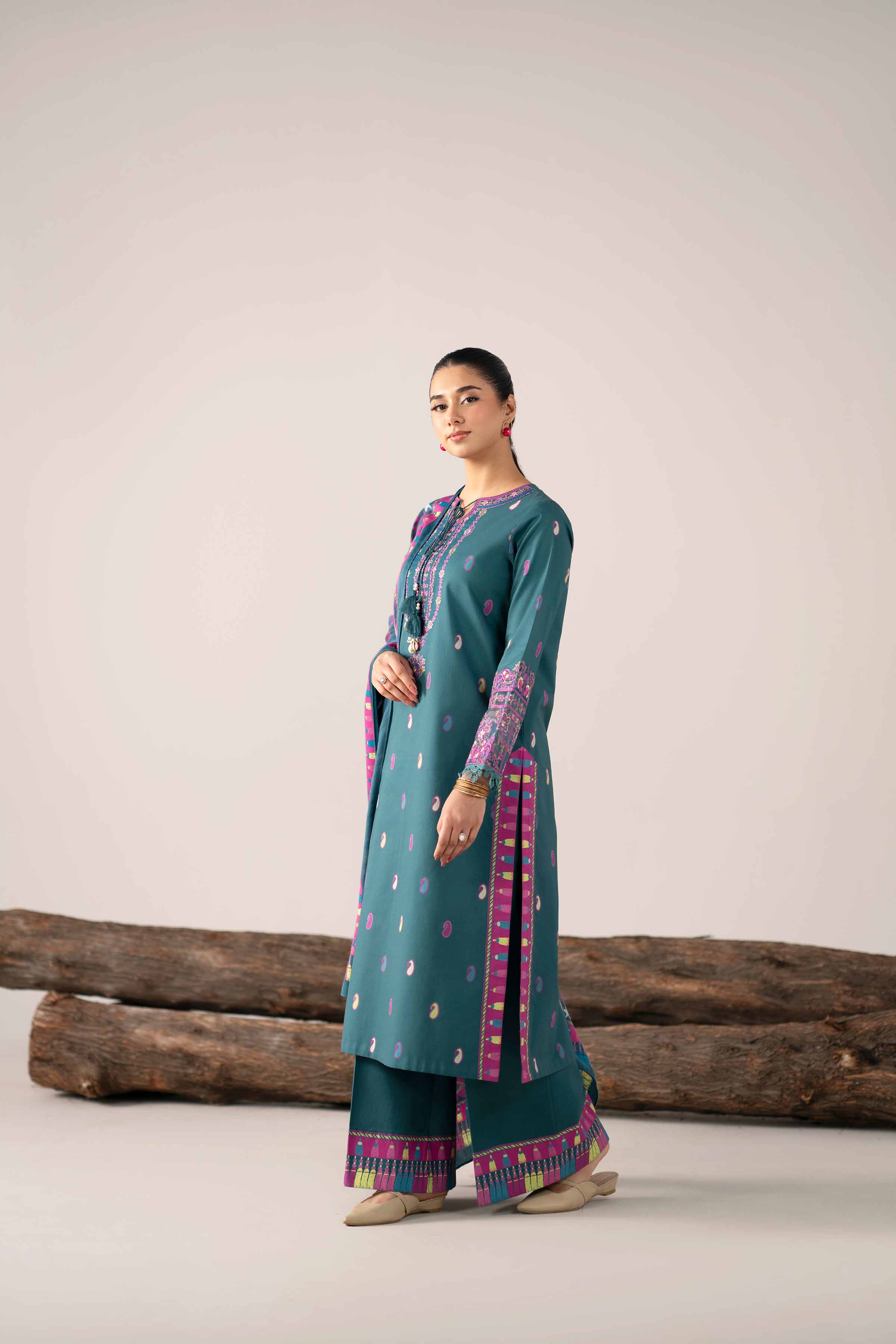 3 Piece - Printed Embroidered Suit - 42503727