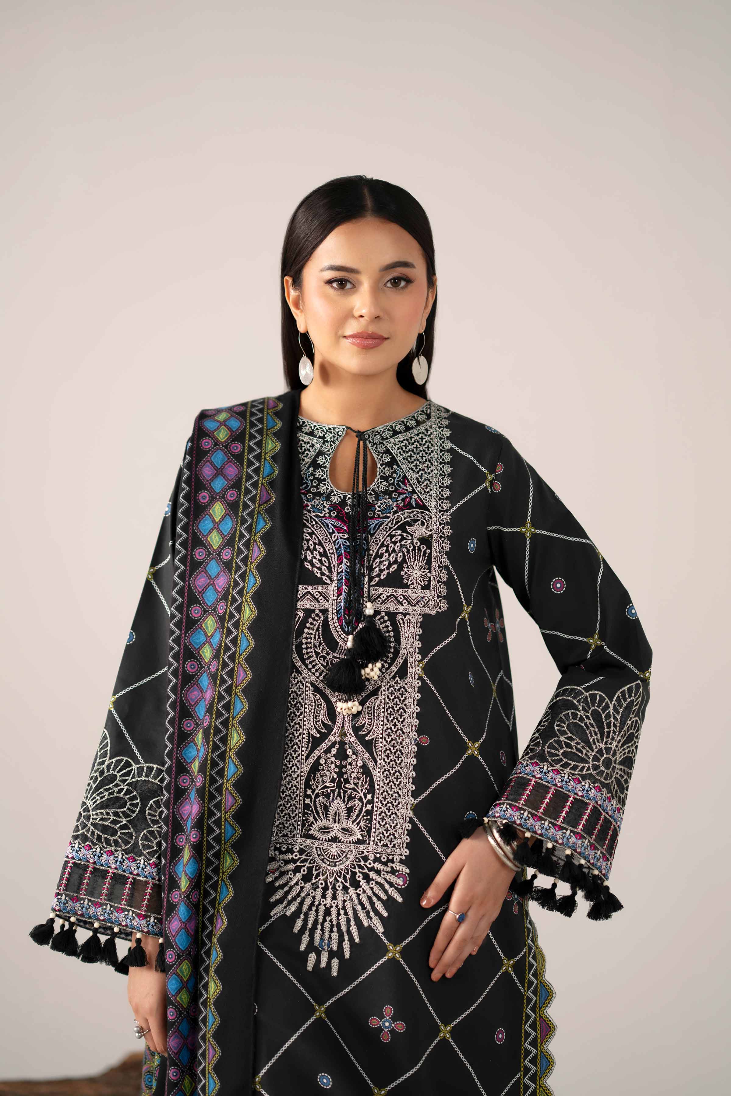 3 Piece - Printed Embroidered Suit - 42503729