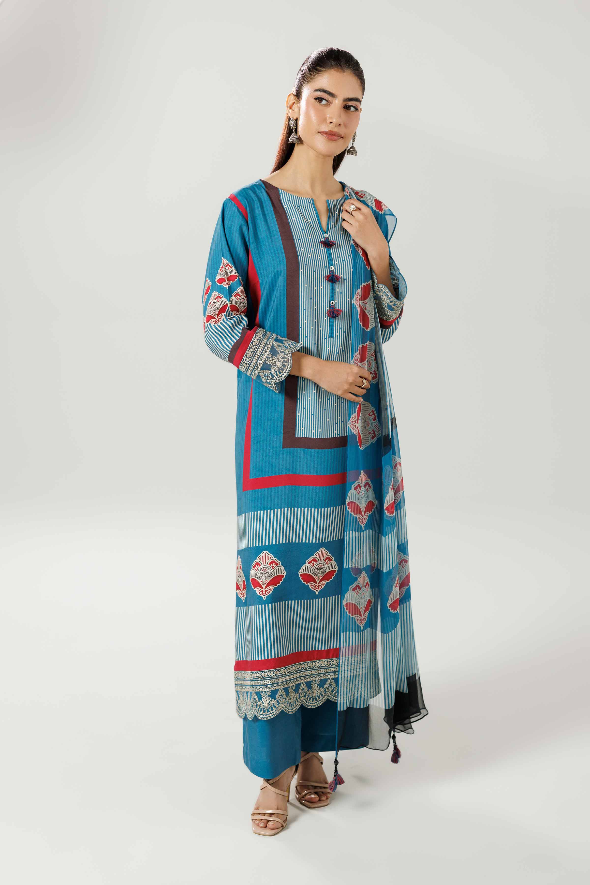 3 Piece - Printed Embroidered Suit - 42519593