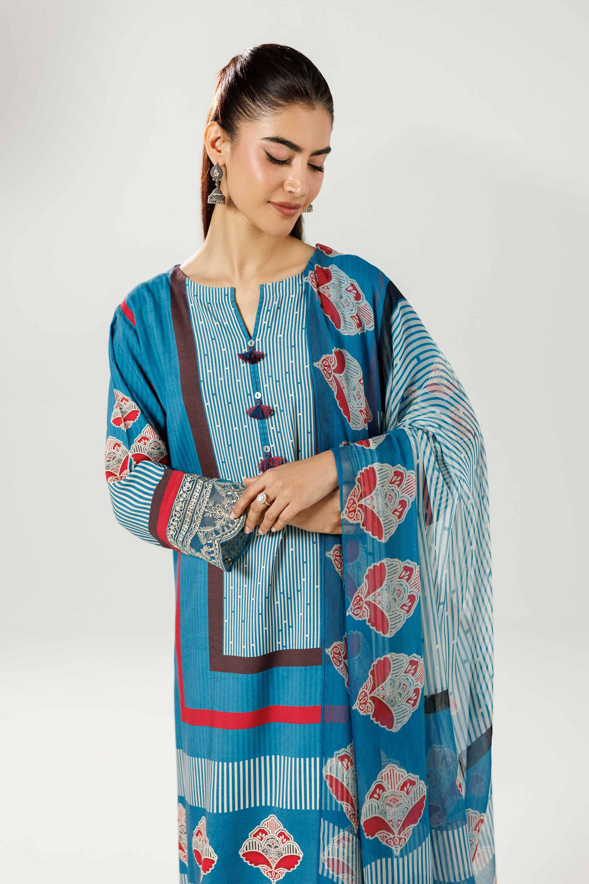 3 Piece - Printed Embroidered Suit - 42519593