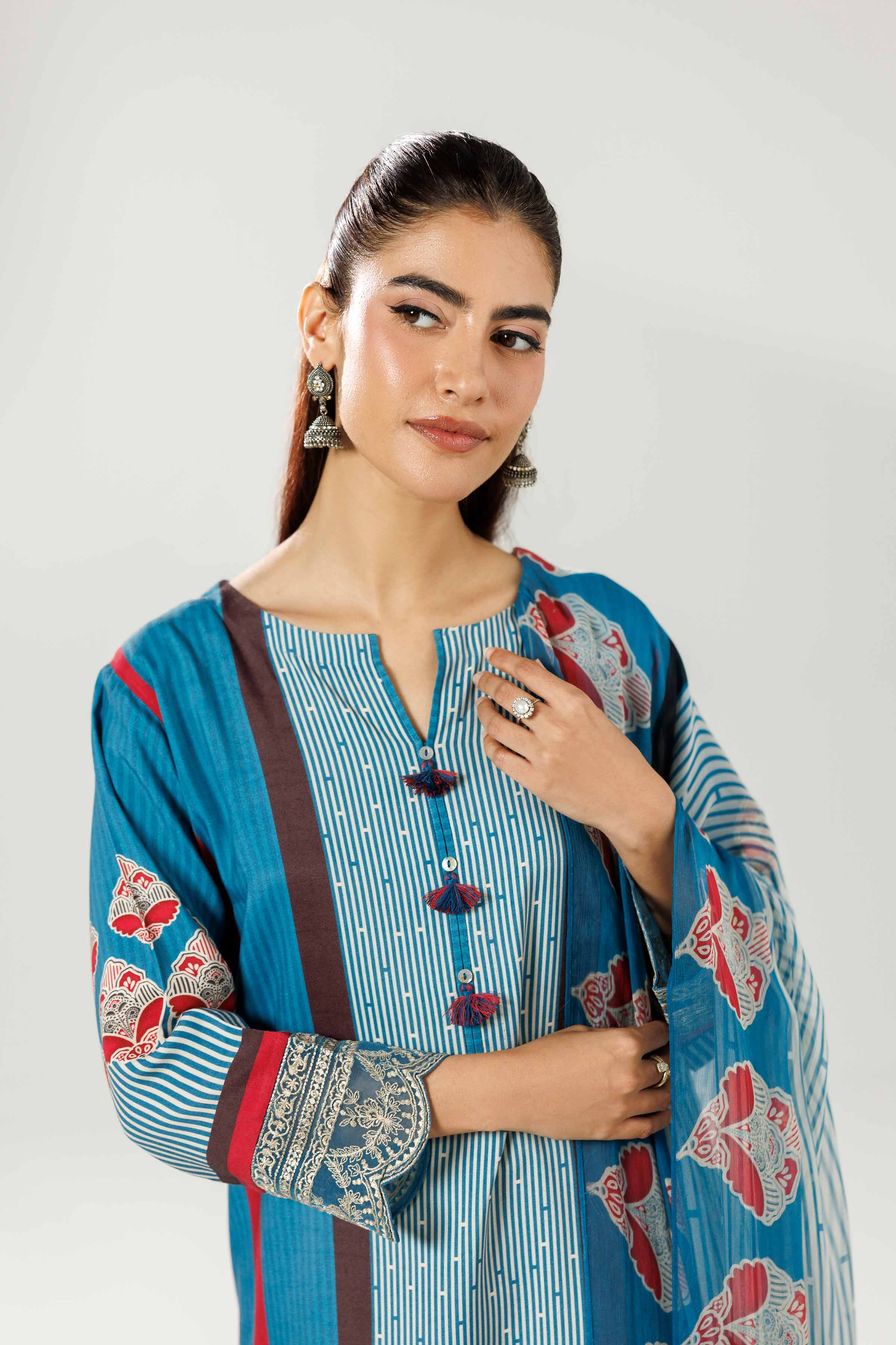 3 Piece - Printed Embroidered Suit - 42519593