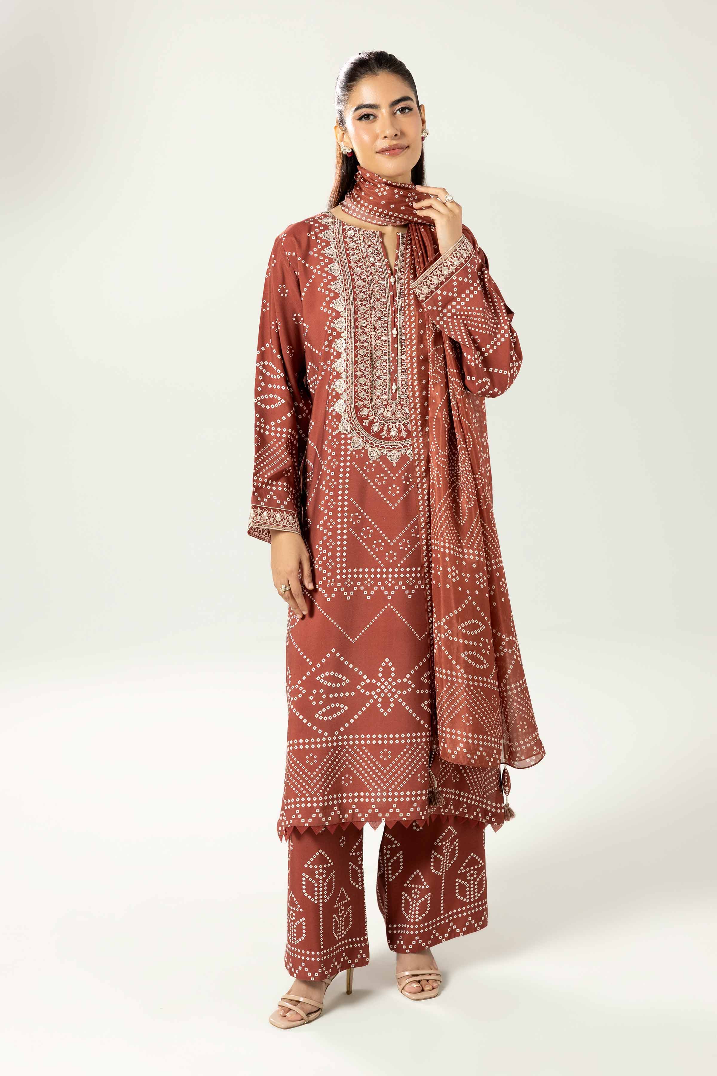 3 Piece - Printed Embroidered Suit - 42519601