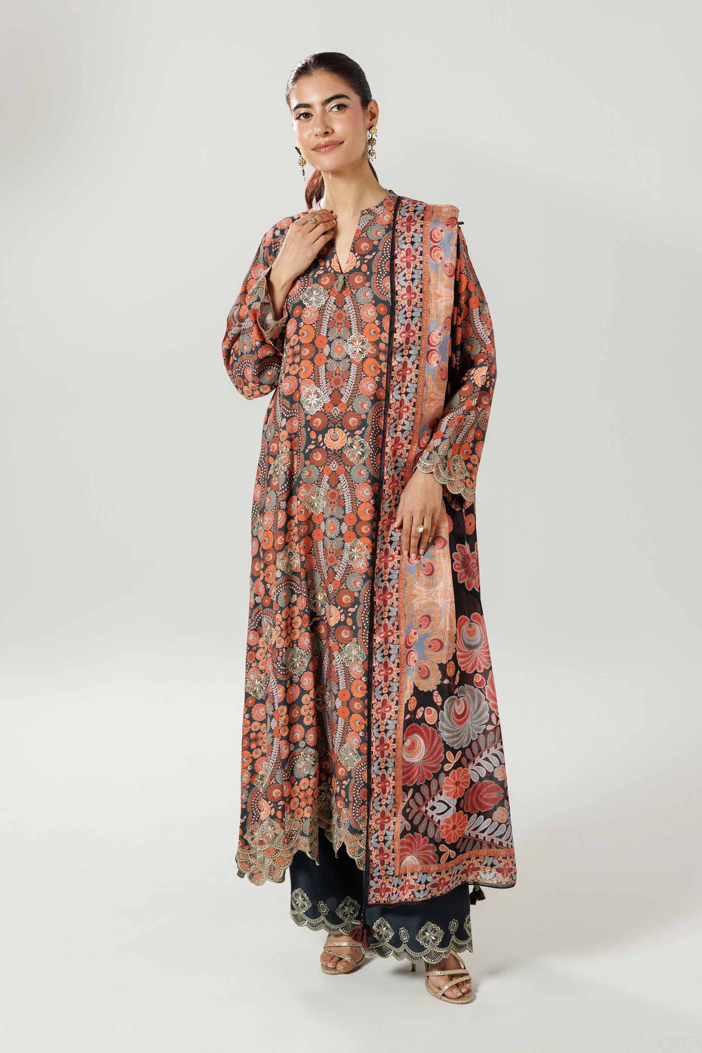 3 Piece - Printed Embroidered Suit - 42519603