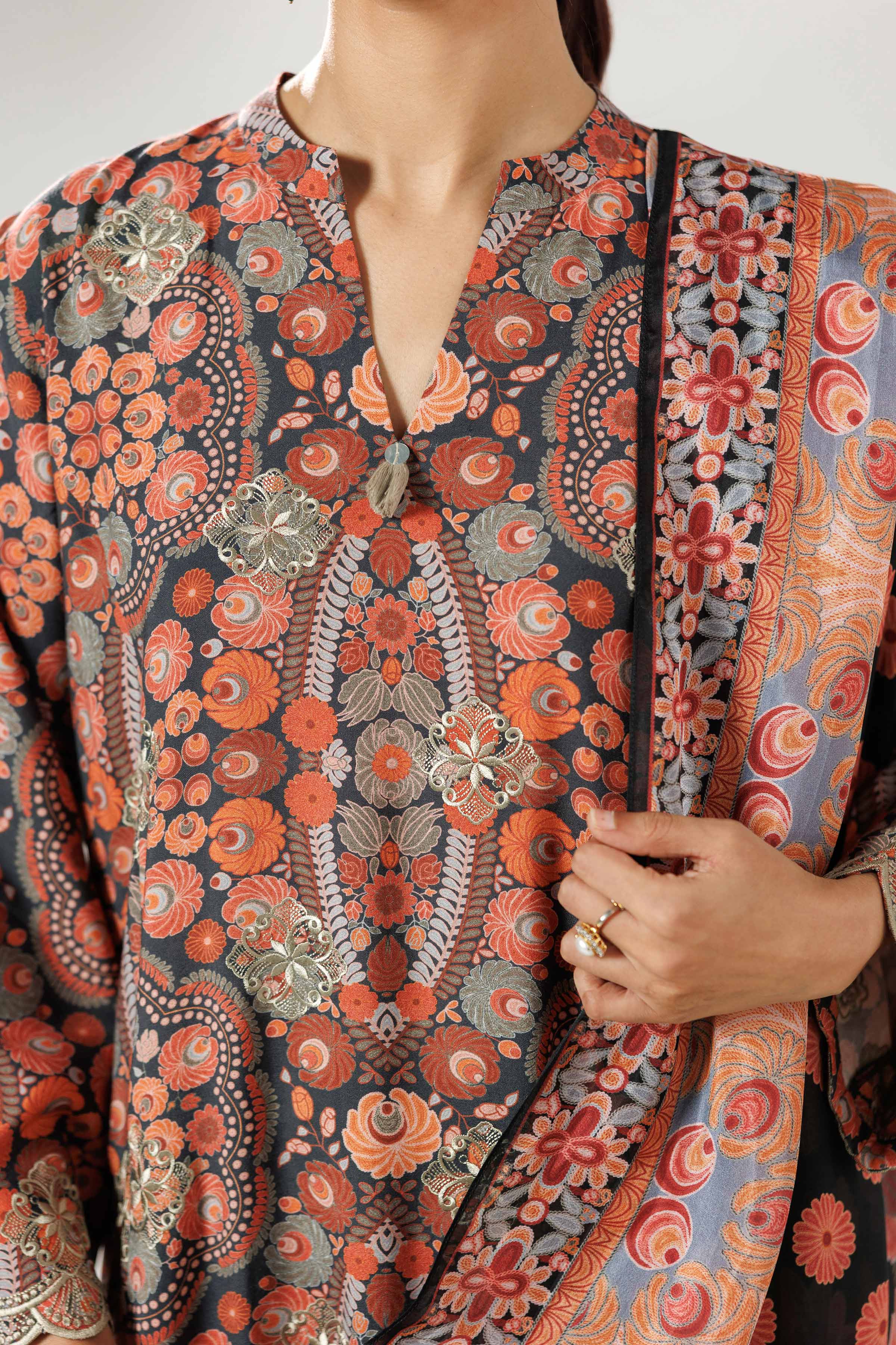 3 Piece - Printed Embroidered Suit - 42519603