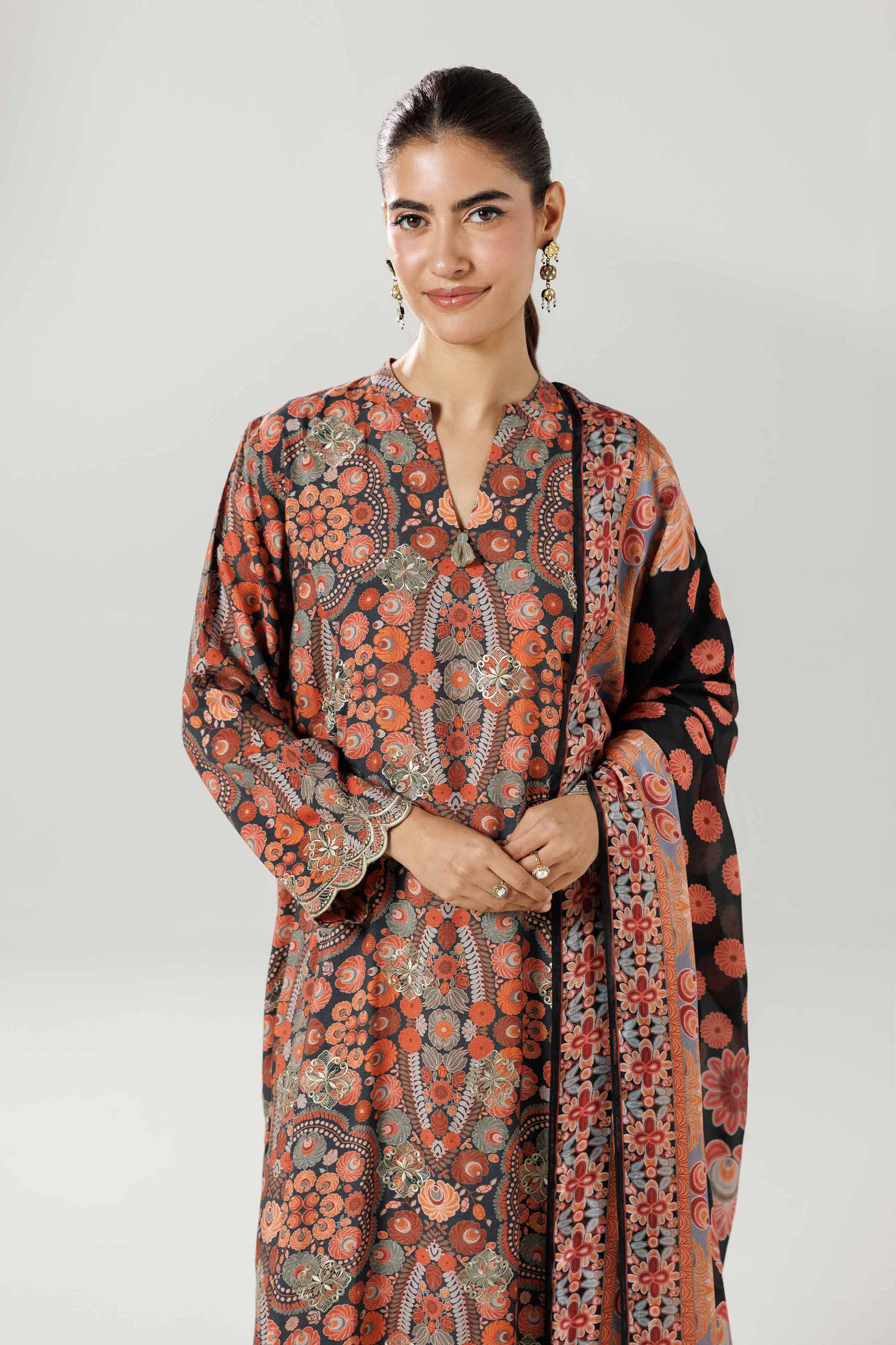 3 Piece - Printed Embroidered Suit - 42519603