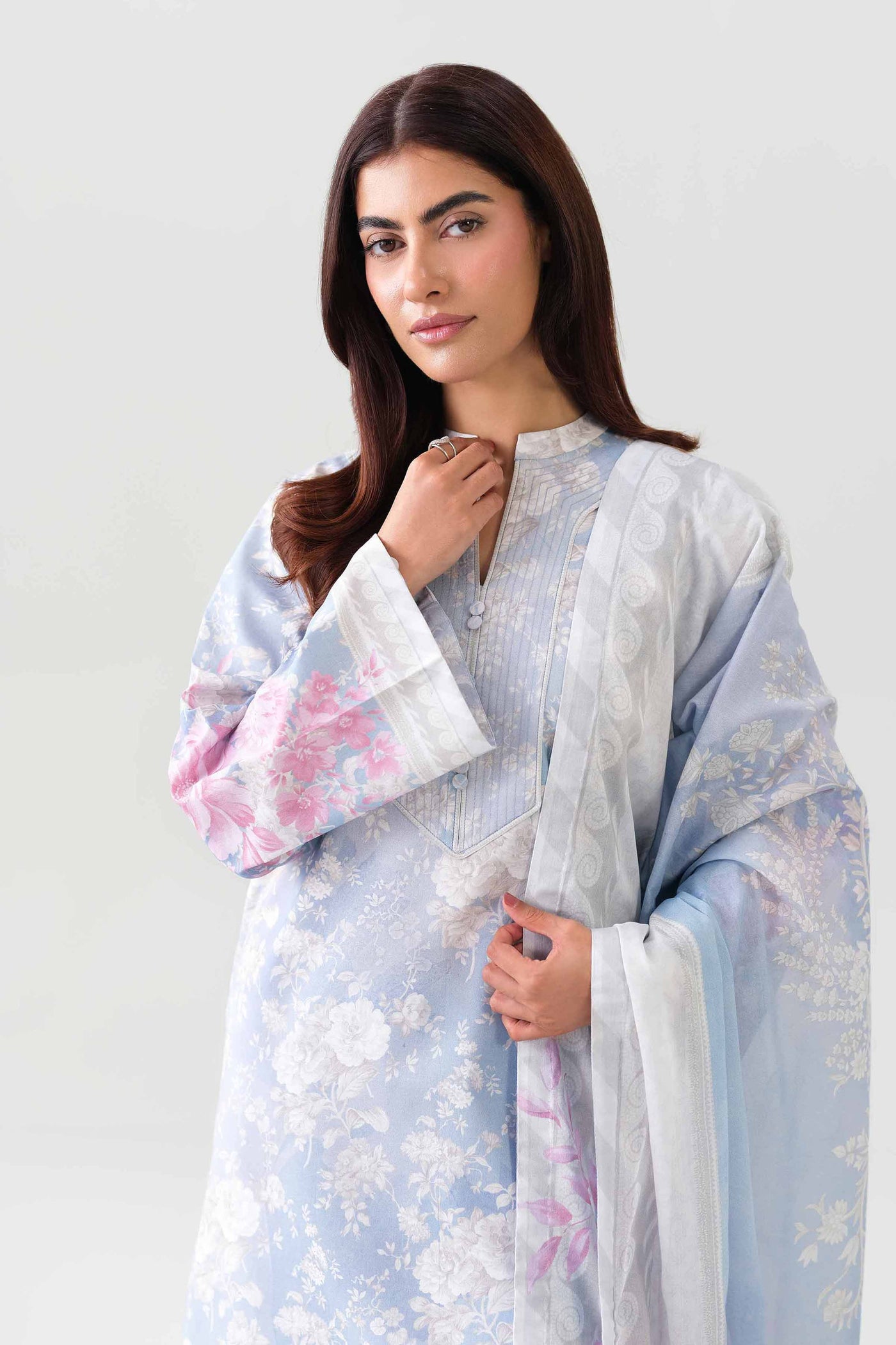 3 Piece Embroidered Raw Silk Suit