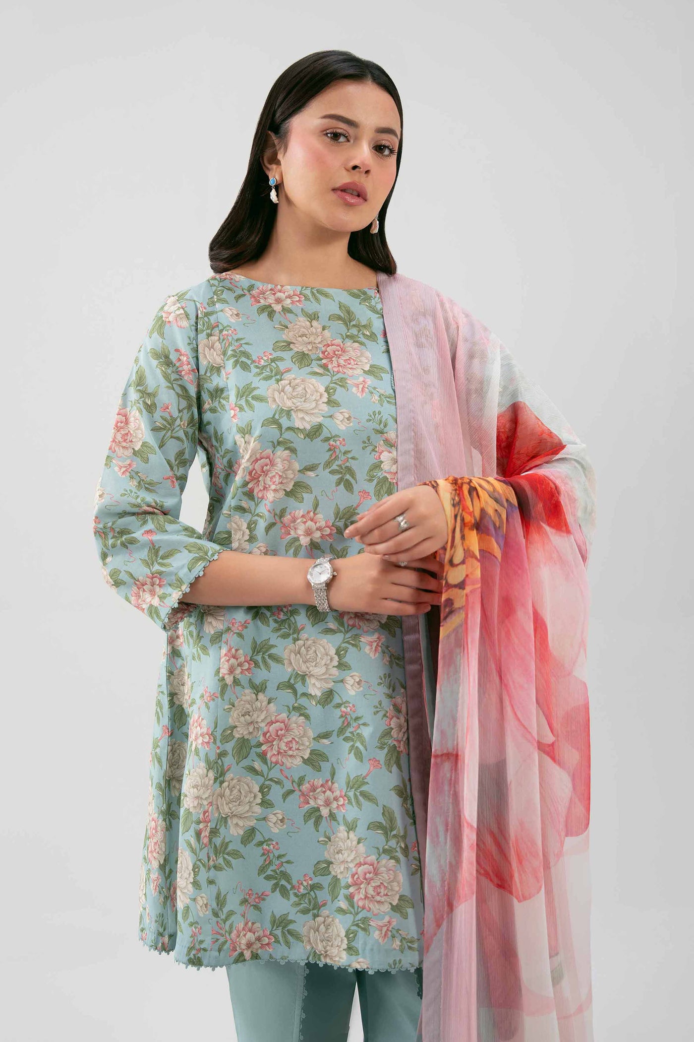 2 Piece Embroidered Chiffon Suit