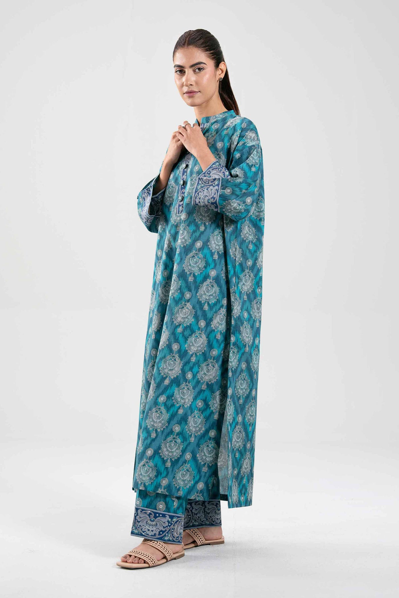 3 Piece Embroidered Raw Silk Suit
