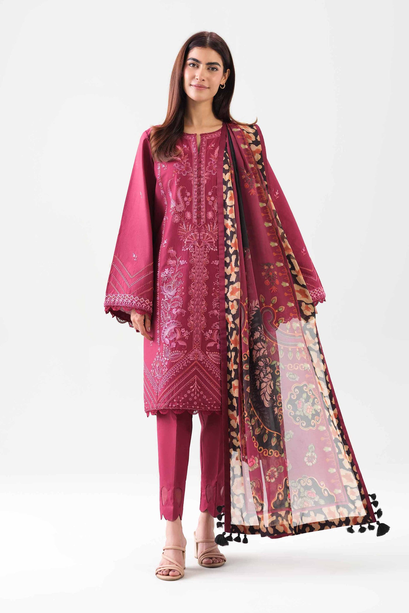 3 Piece Embroidered Raw Silk Suit