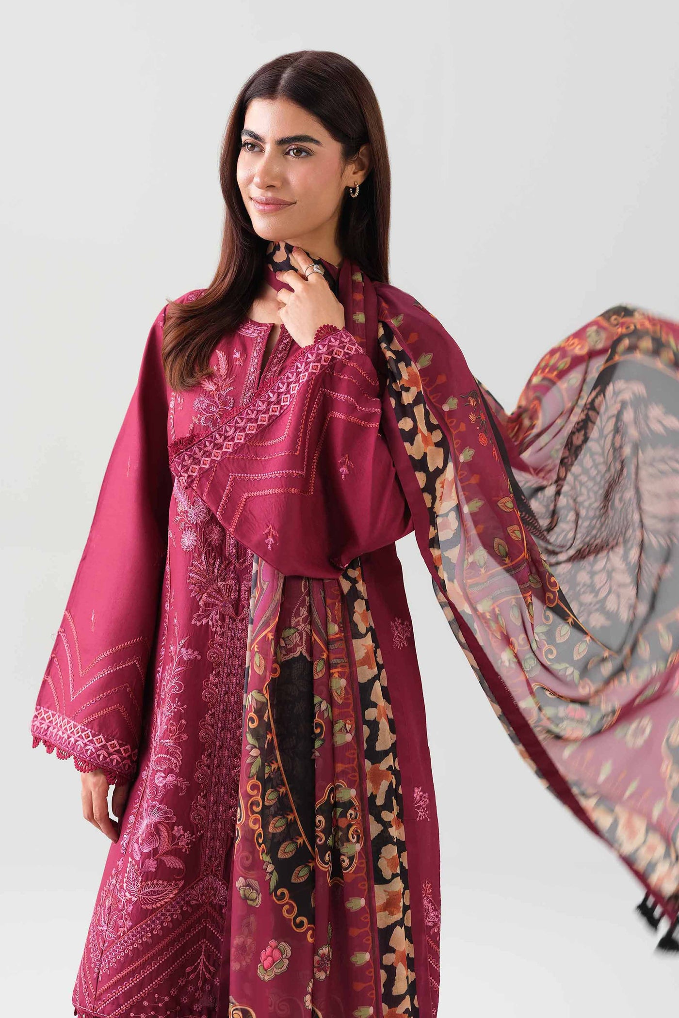 3 Piece Embroidered Raw Silk Suit