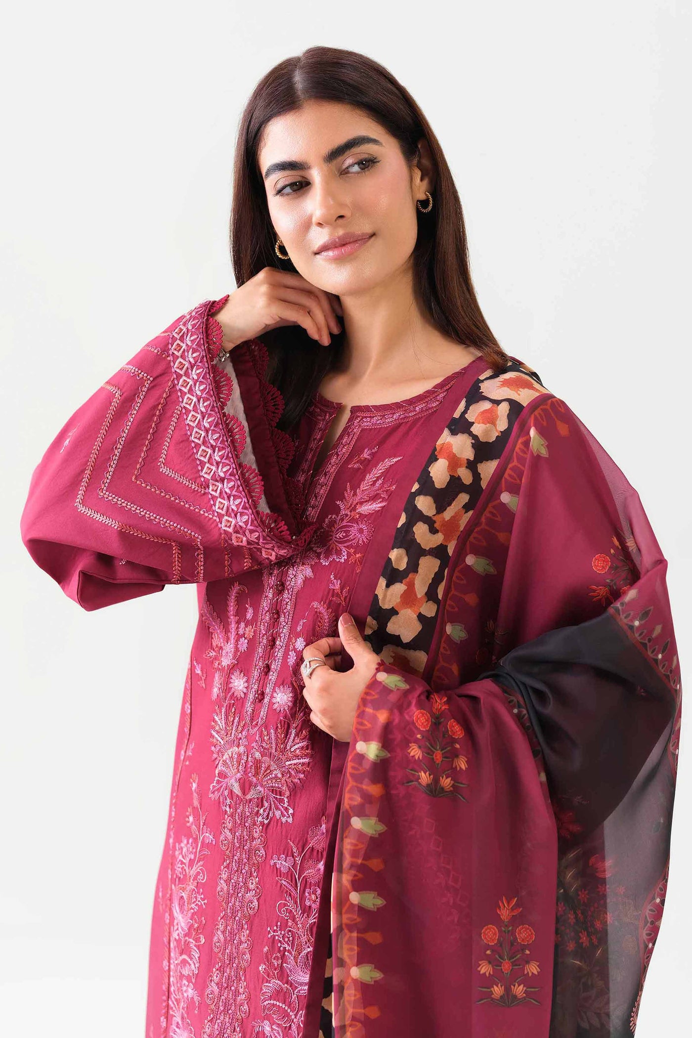 3 Piece Embroidered Raw Silk Suit