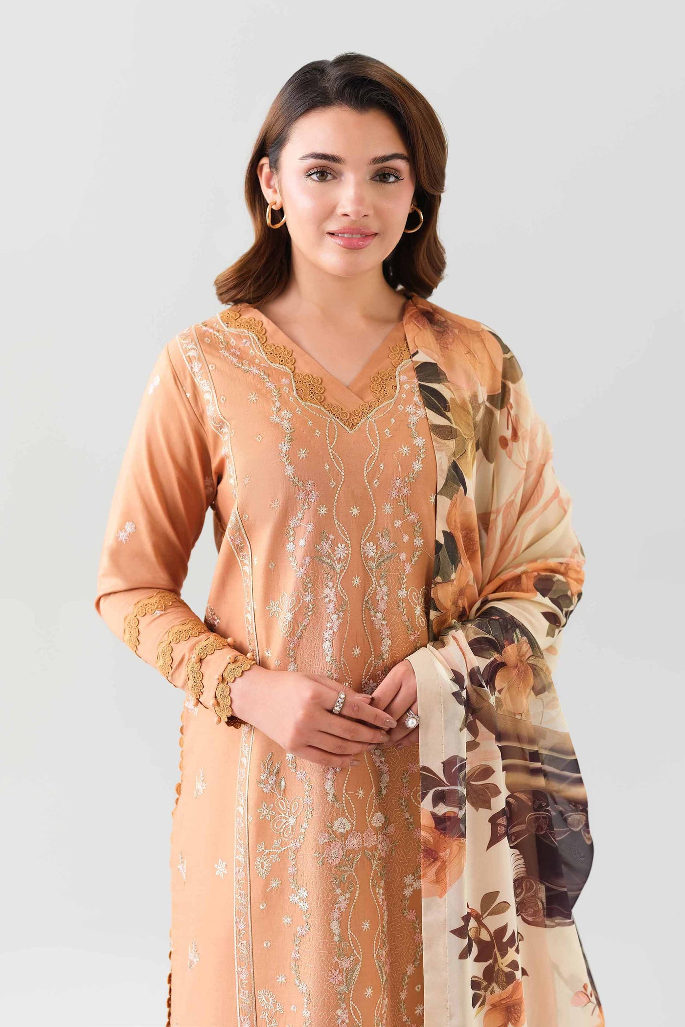 3 Piece Embroidered Self Tassel Silk Suit