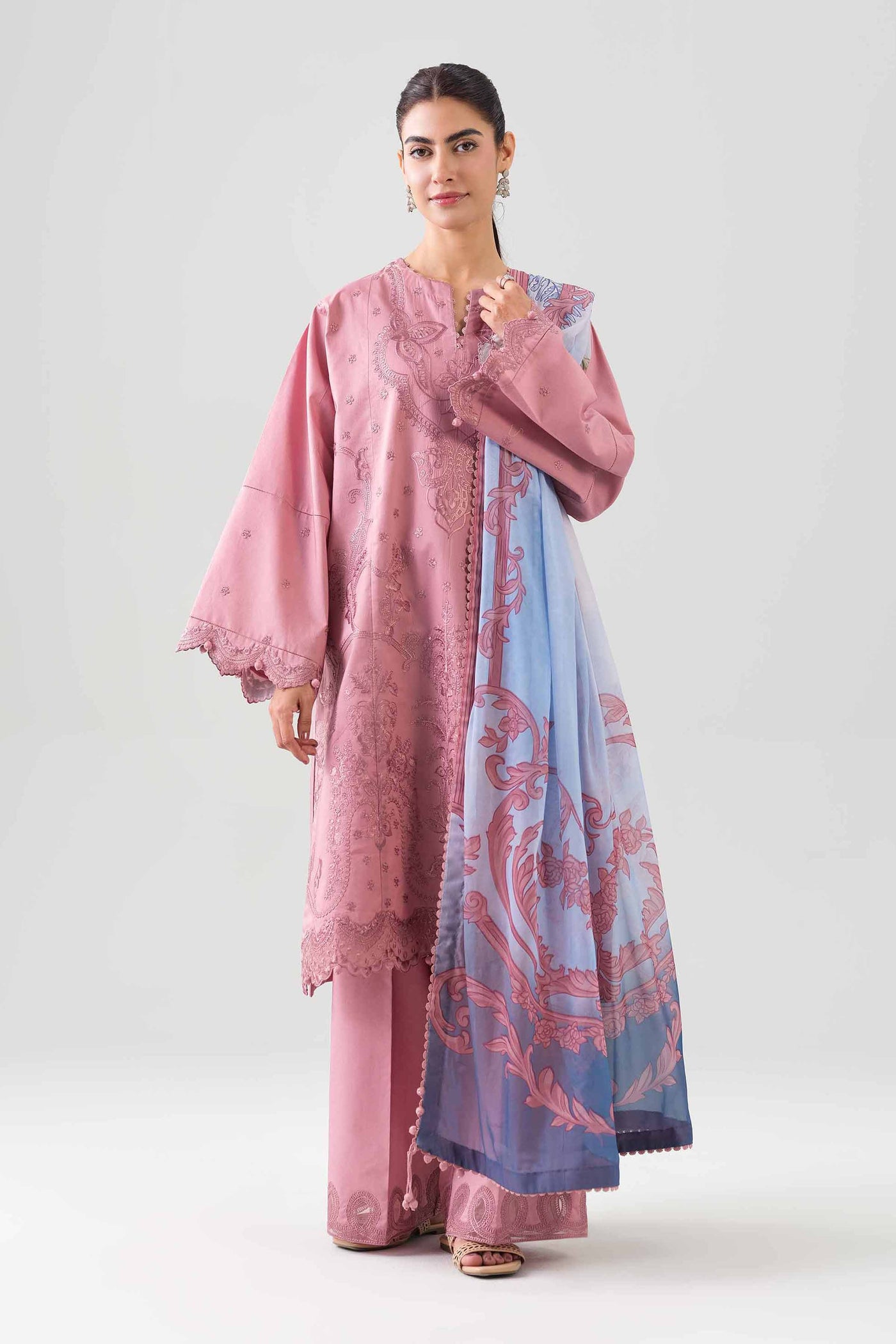 3 Piece Embroidered Charmeuse Suit