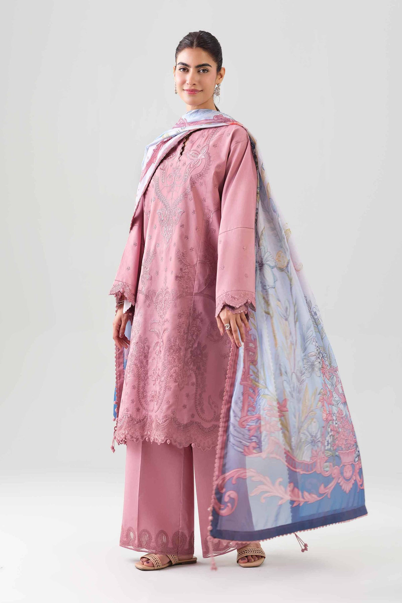 3 Piece Embroidered Charmeuse Suit