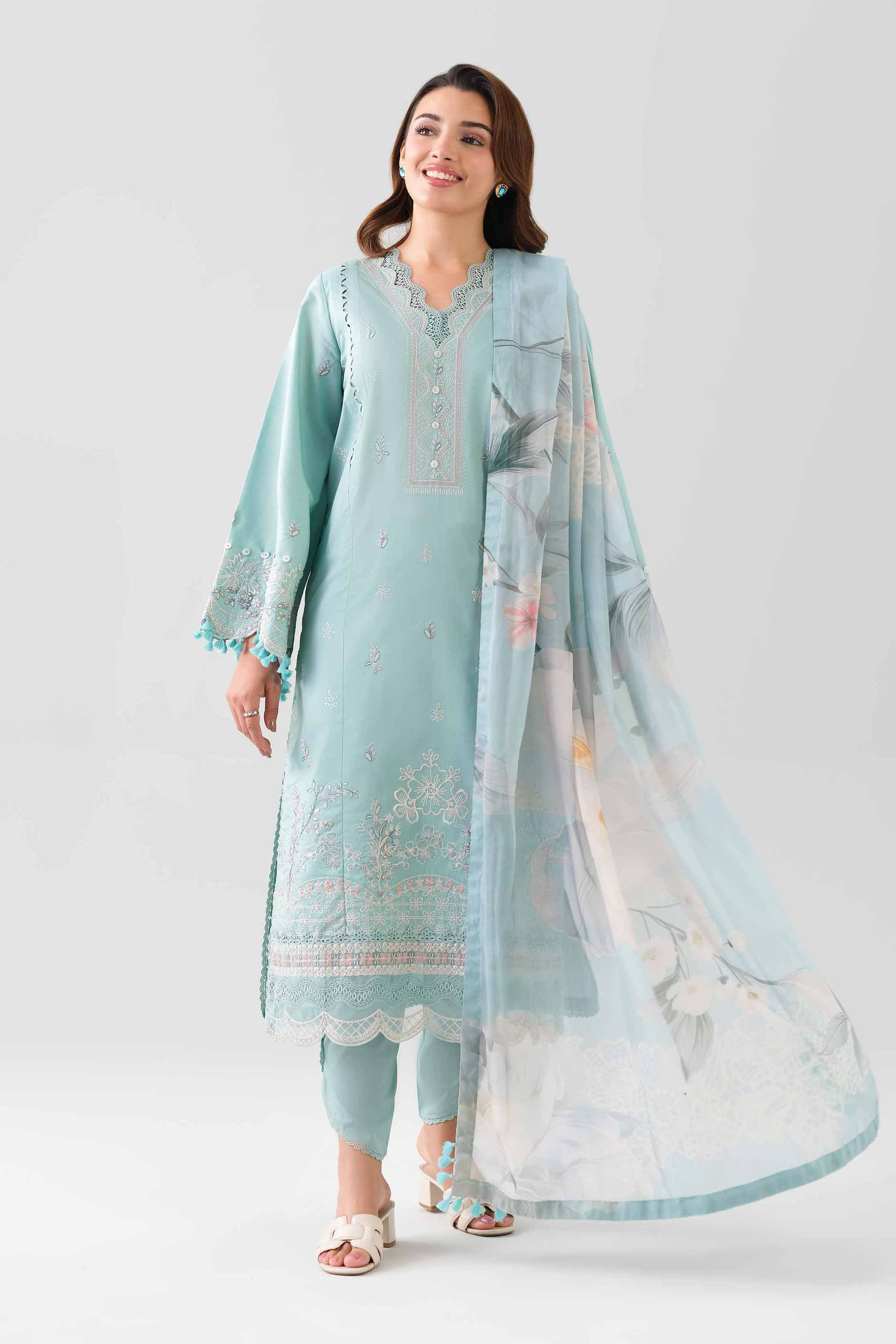 3 Piece - Digital Printed Embroidered Suit - 42601078