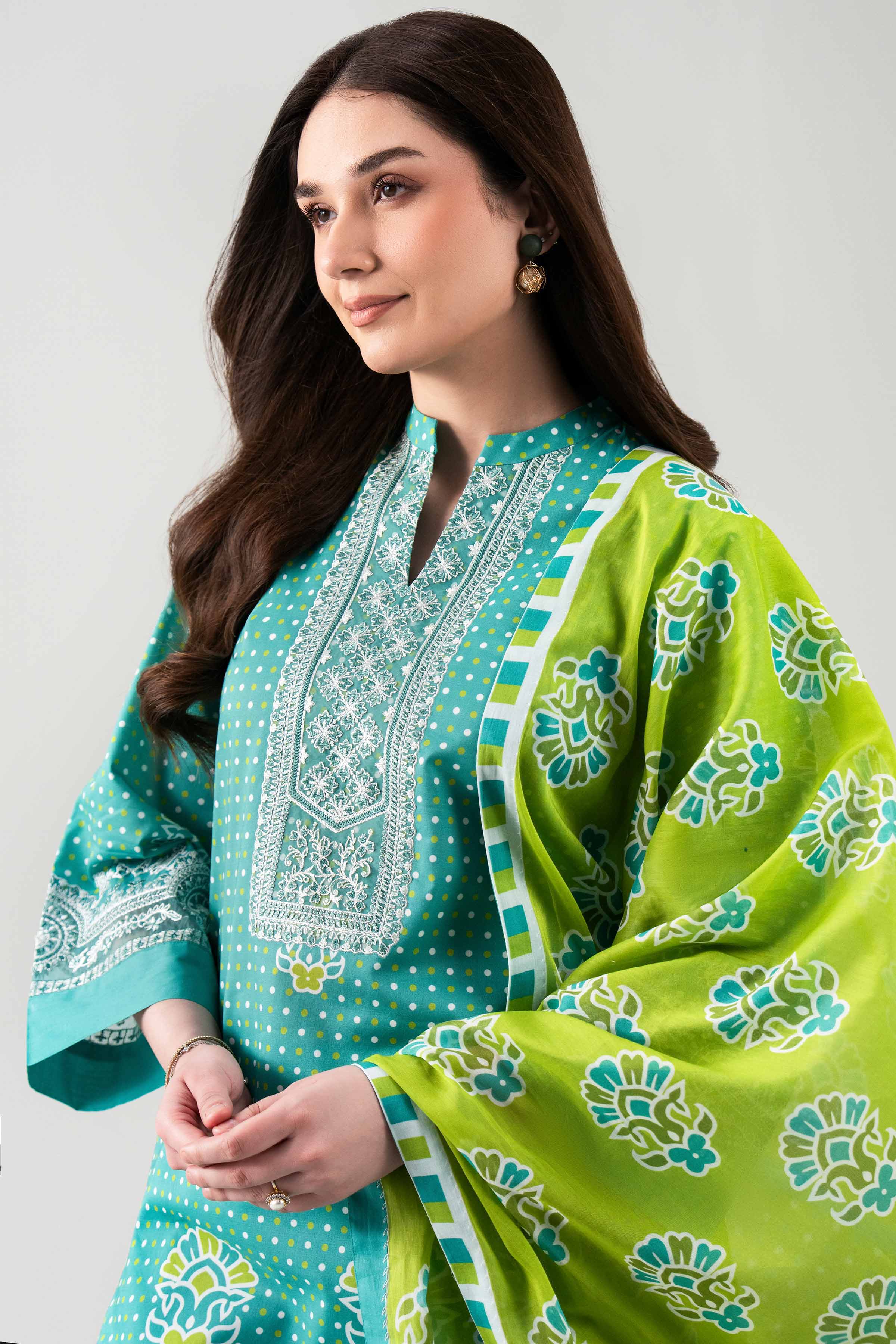 3 Piece Printed Two Tone Silk Suit