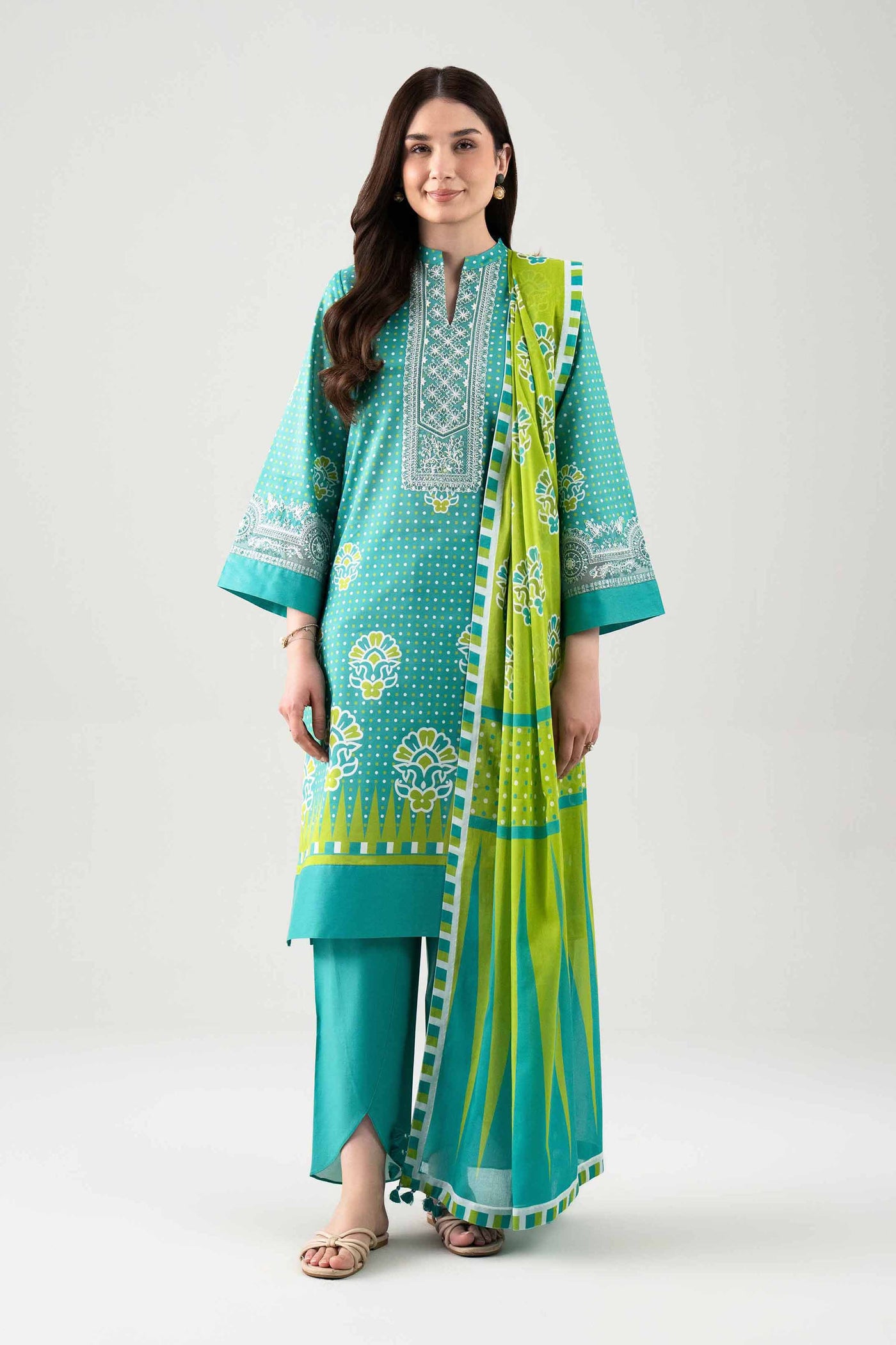 3 Piece Printed Two Tone Silk Suit