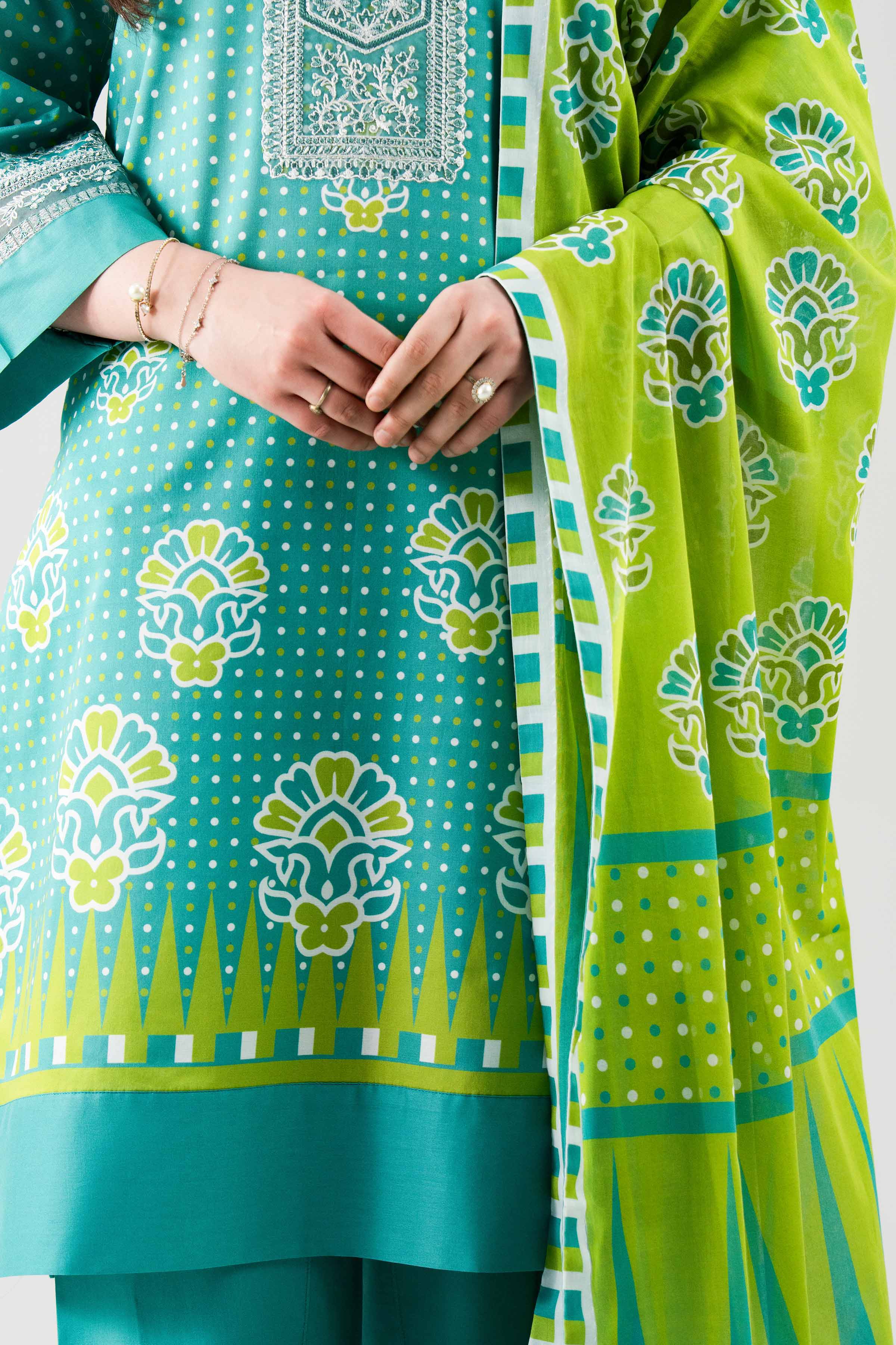 3 Piece Printed Two Tone Silk Suit