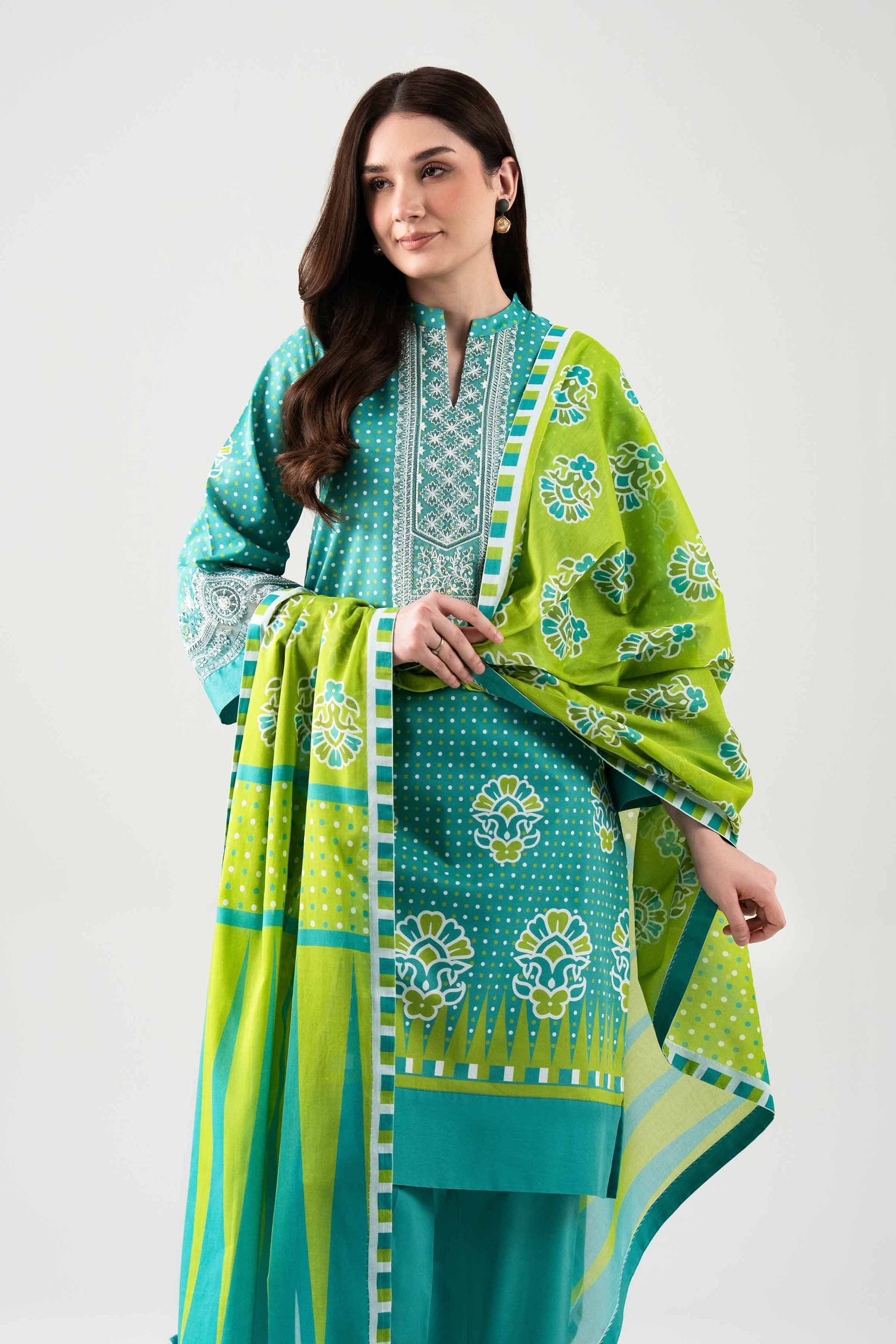3 Piece Printed Two Tone Silk Suit