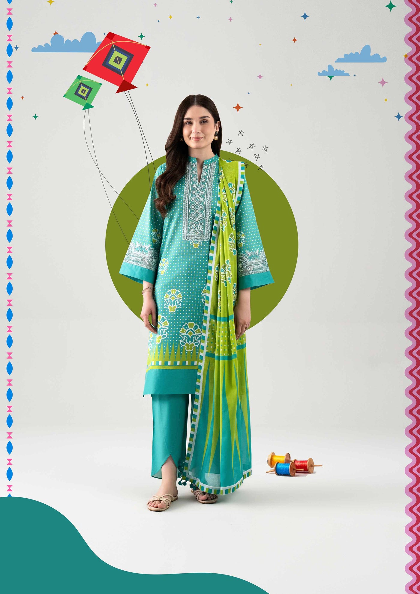 3 Piece Printed Two Tone Silk Suit