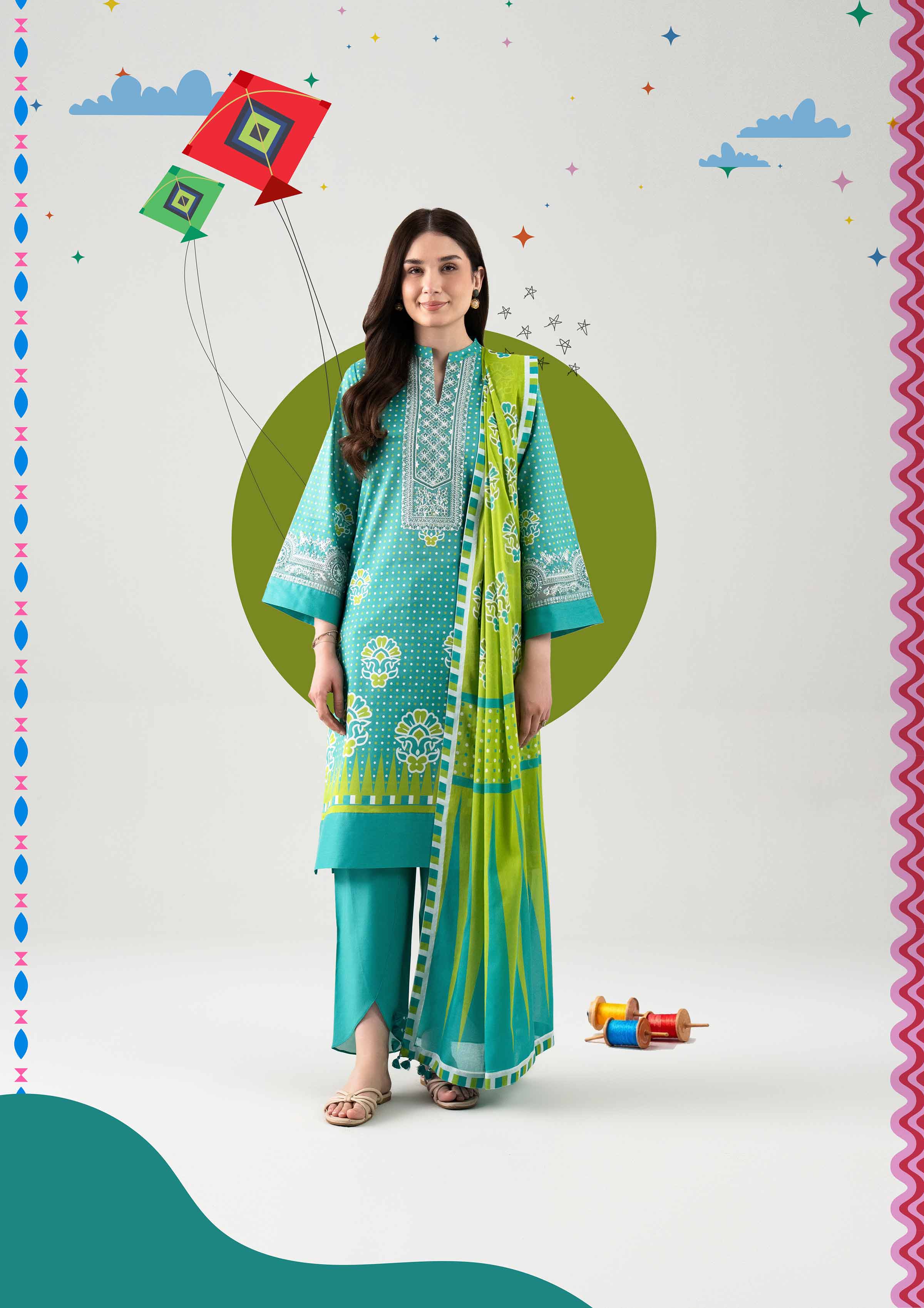3 Piece Printed Two Tone Silk Suit