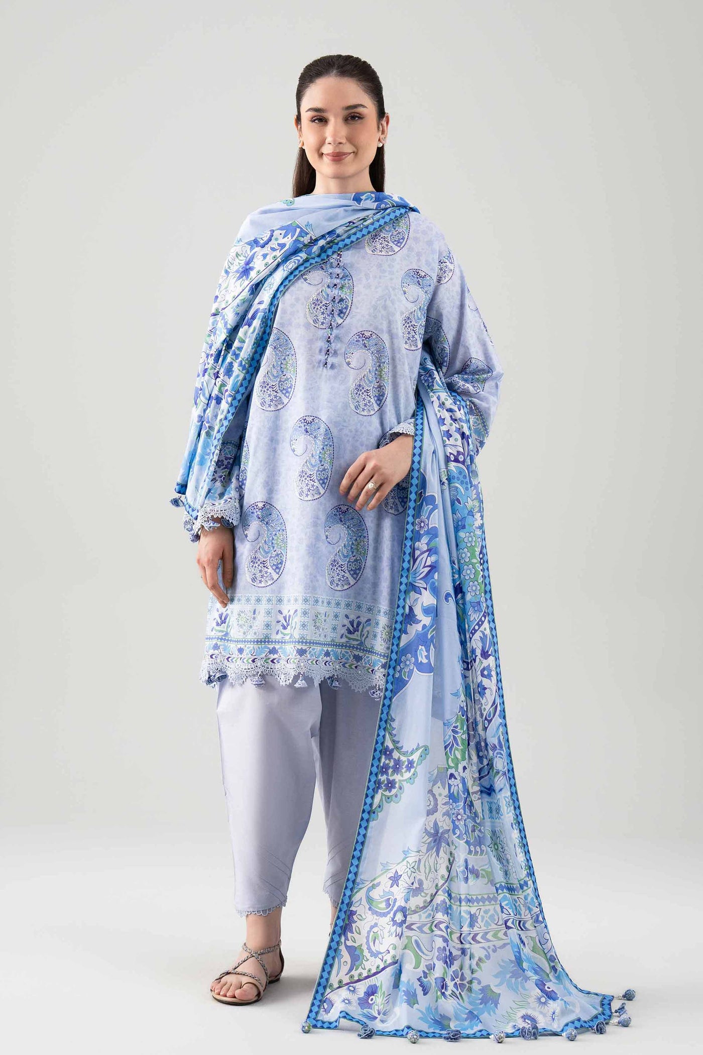 3 Piece Embroidered Cotton Net Suit