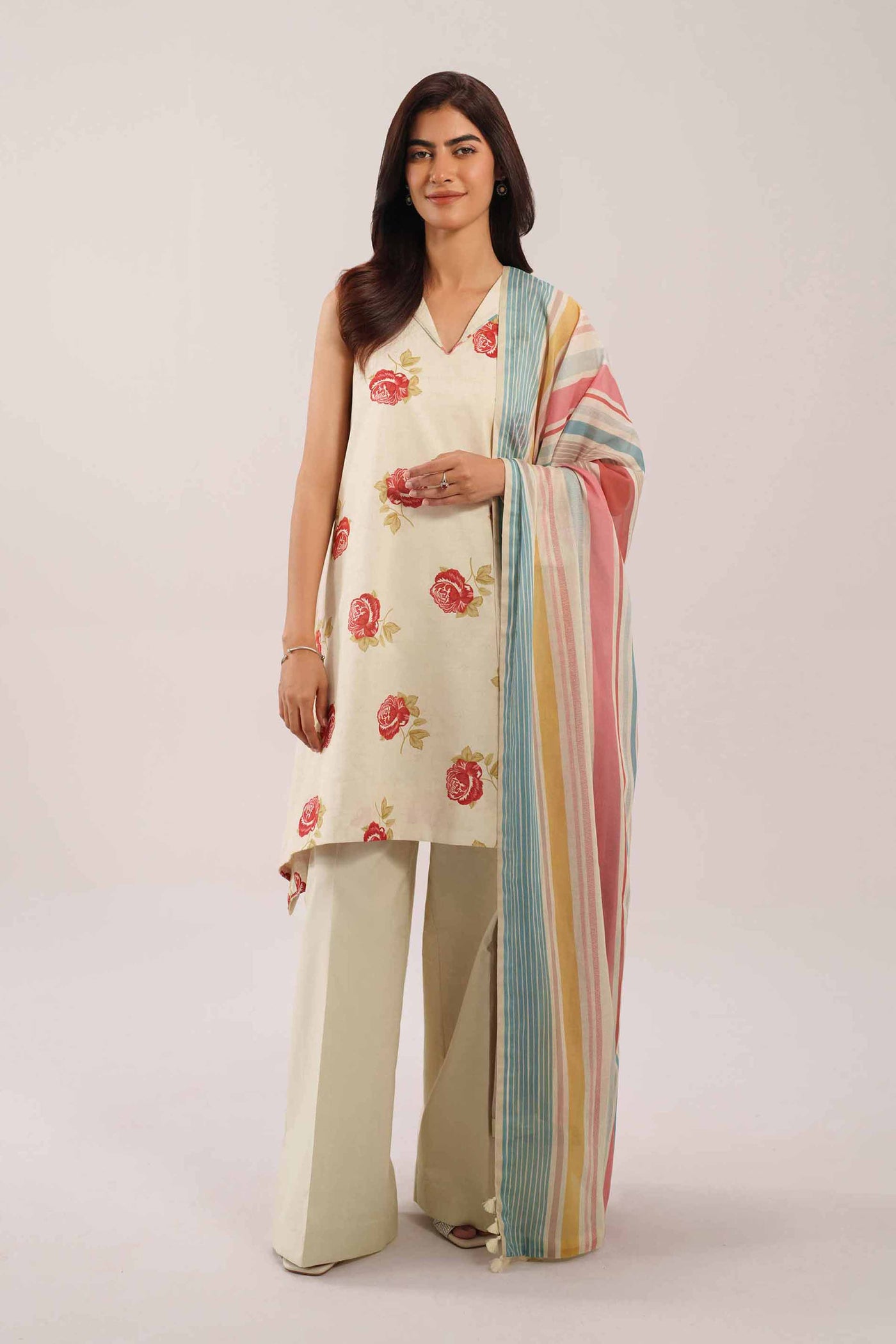 3 Piece Embroidered Paper Cotton Suit