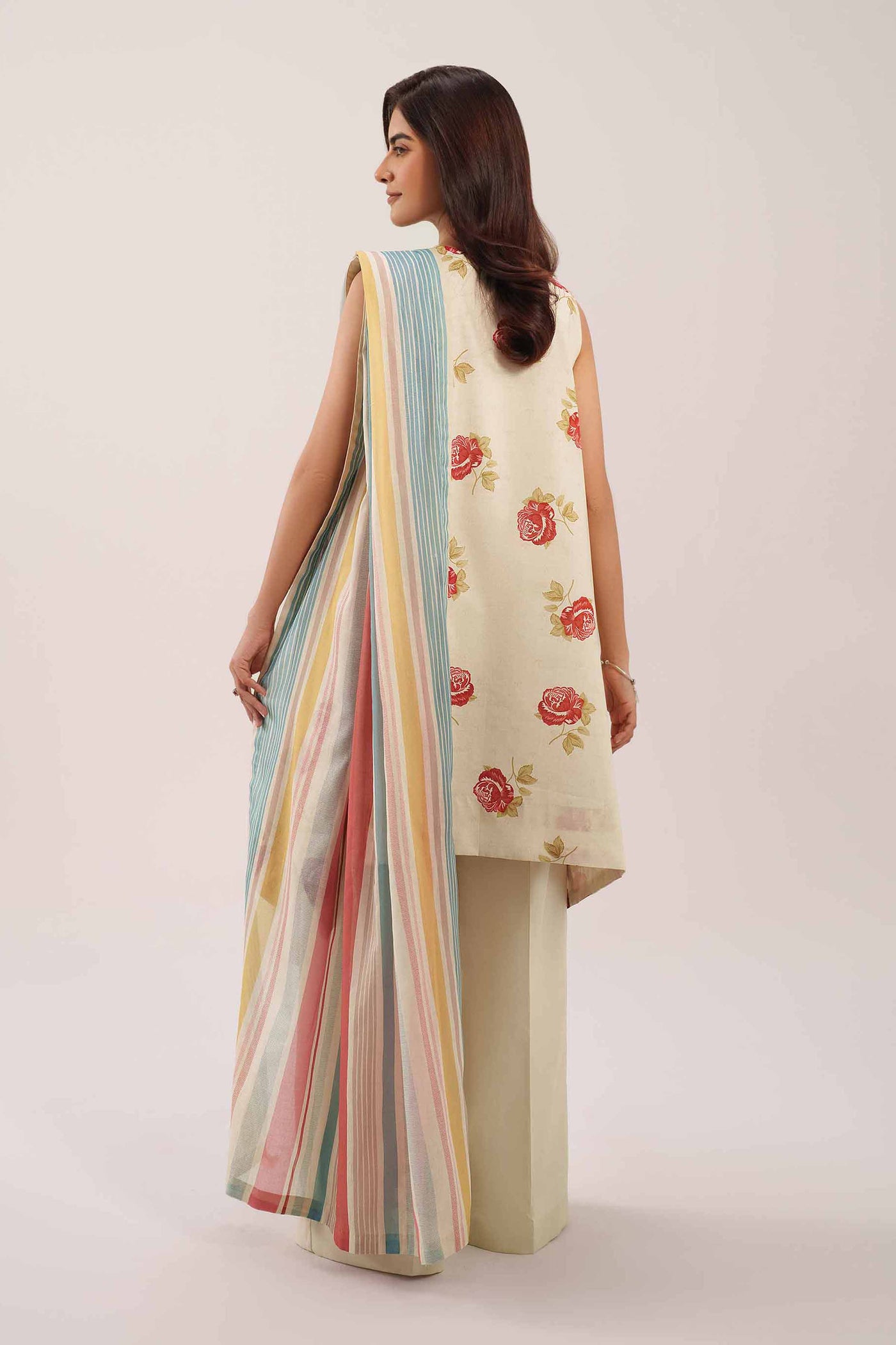 3 Piece Embroidered Paper Cotton Suit