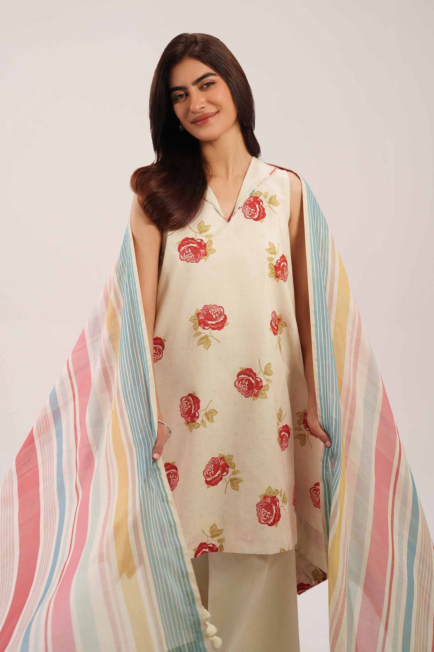 3 Piece Embroidered Paper Cotton Suit
