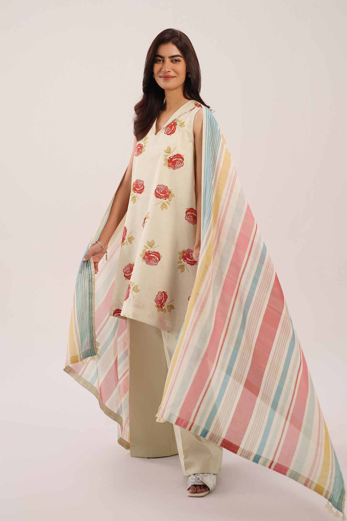 3 Piece Embroidered Paper Cotton Suit