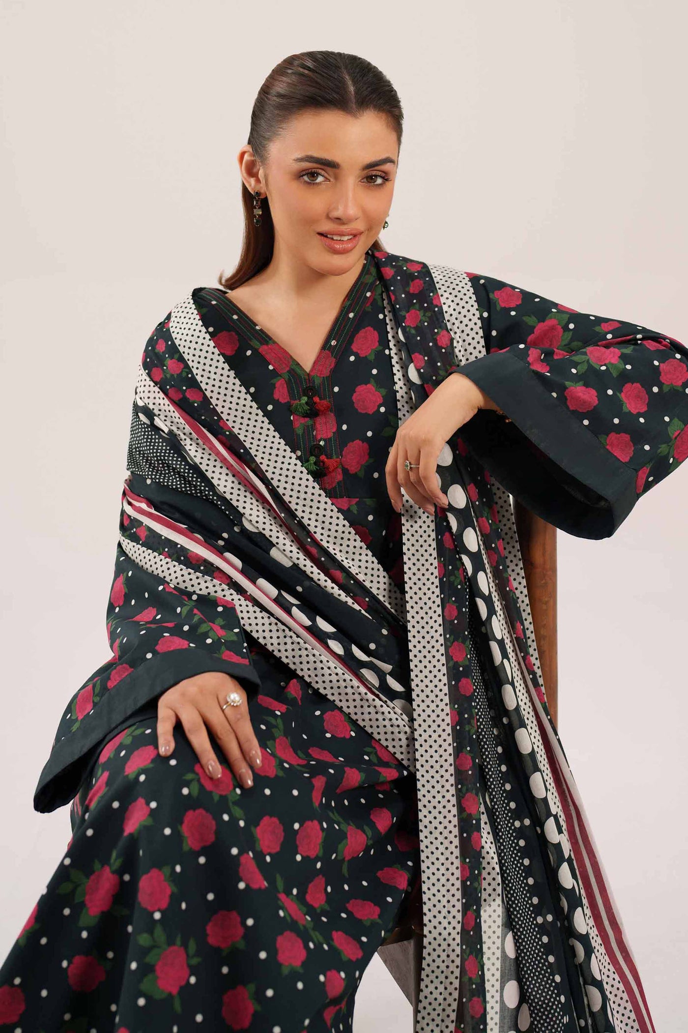3 Piece Embroidered Raw Silk Suit