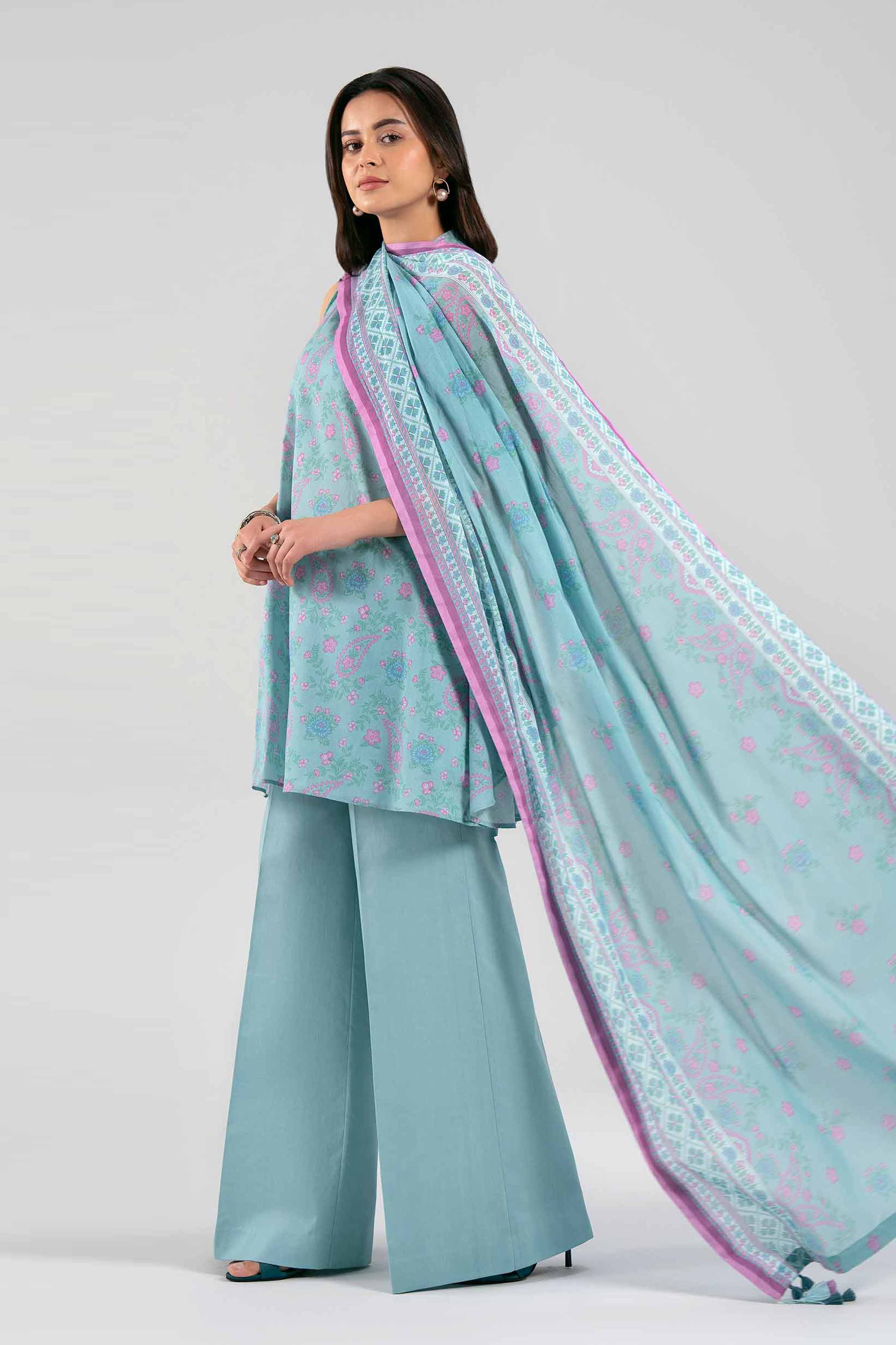2 Piece Embroidered Striped Cotton Suit