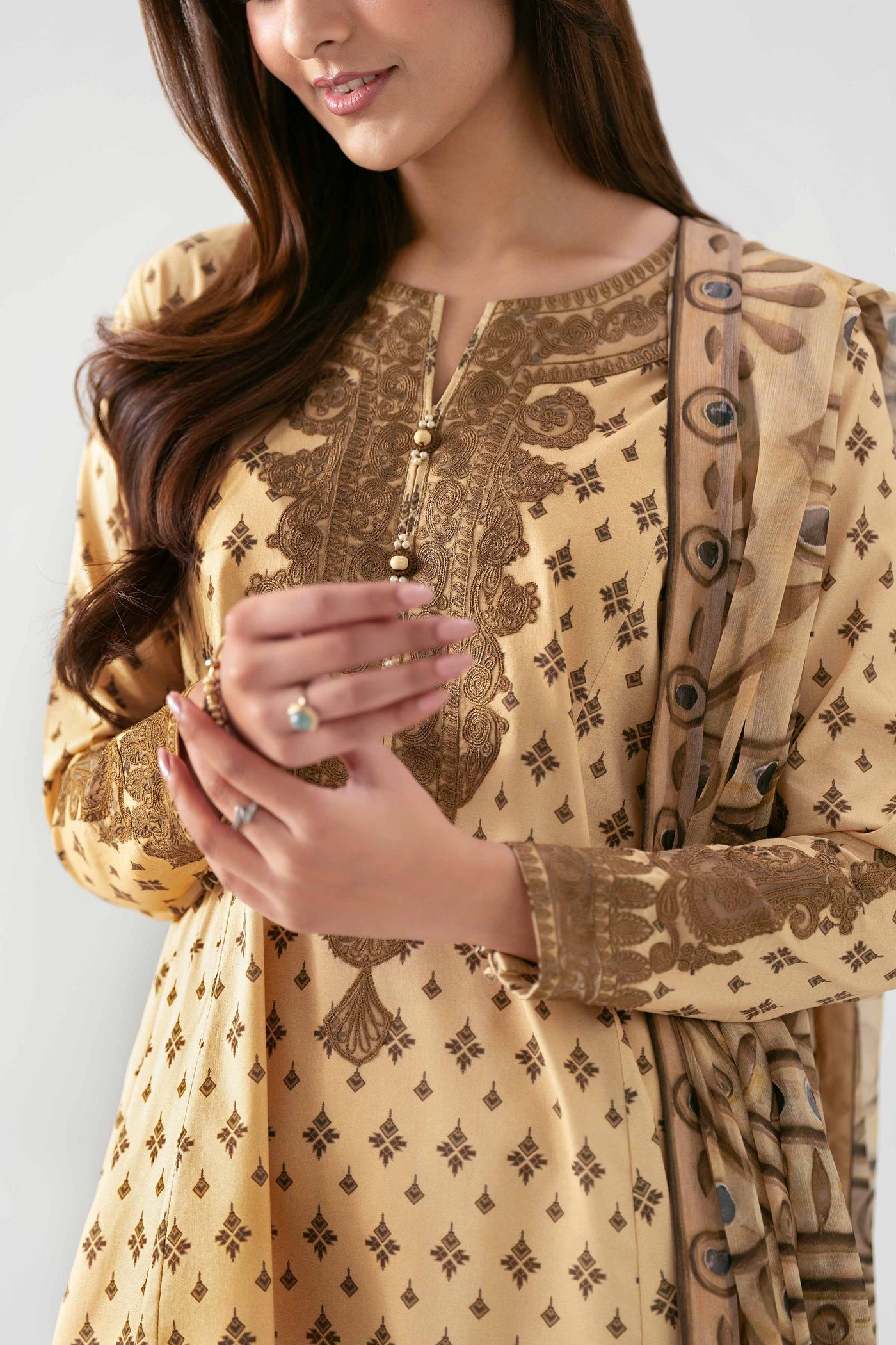 3 Piece Embroidered Raw Silk Suit