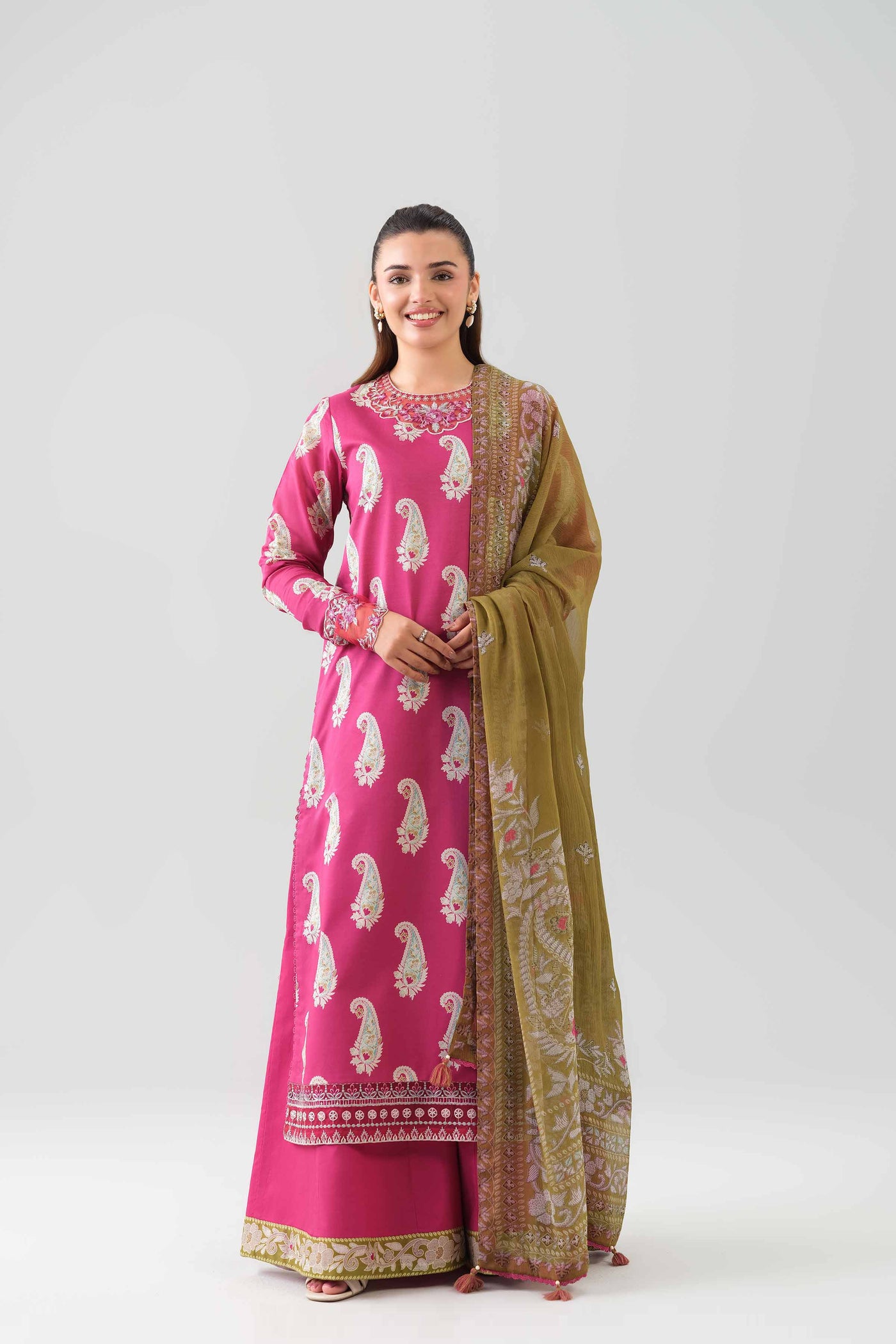 3 Piece Embroidered Zari Net Suit