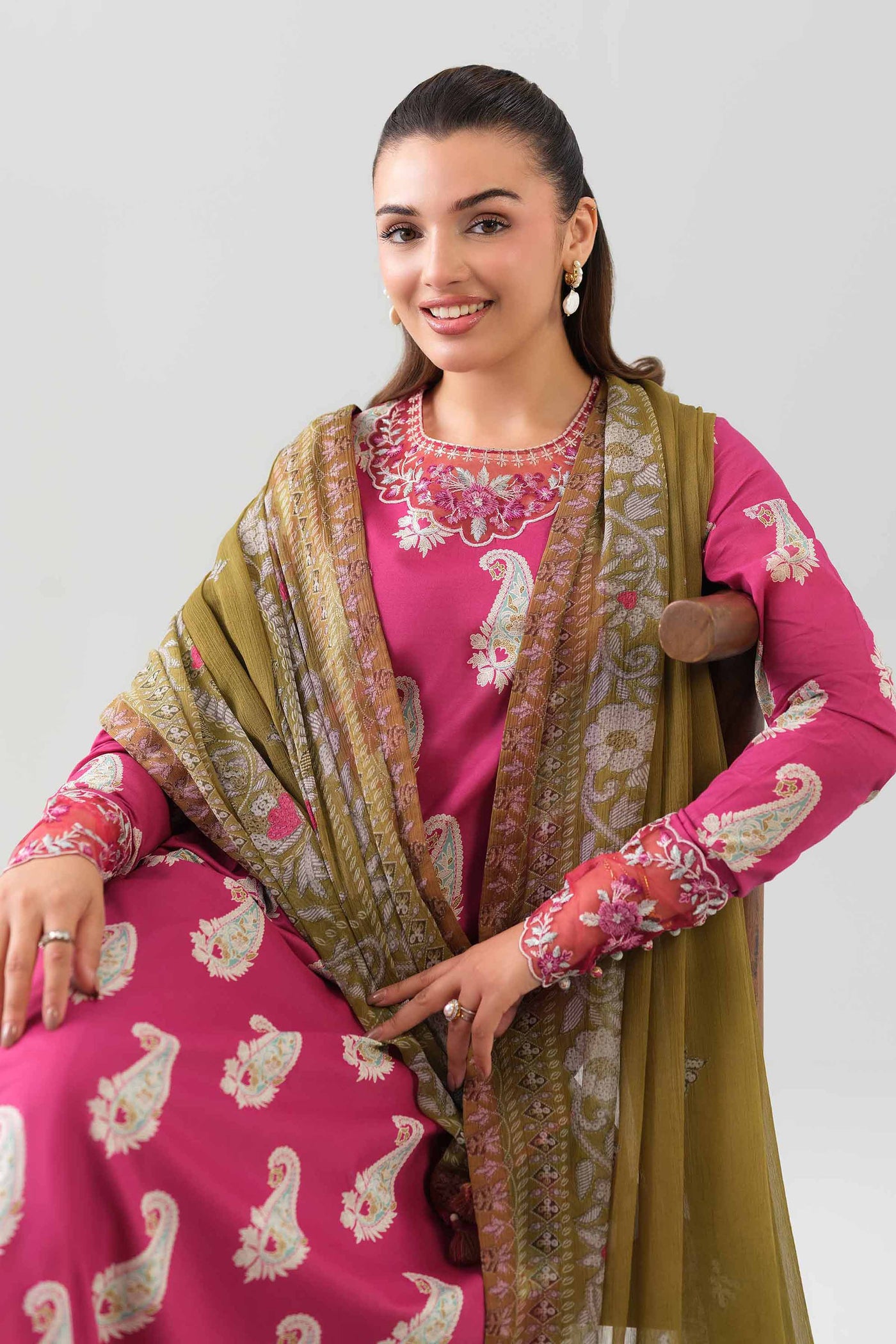 3 Piece Embroidered Zari Net Suit