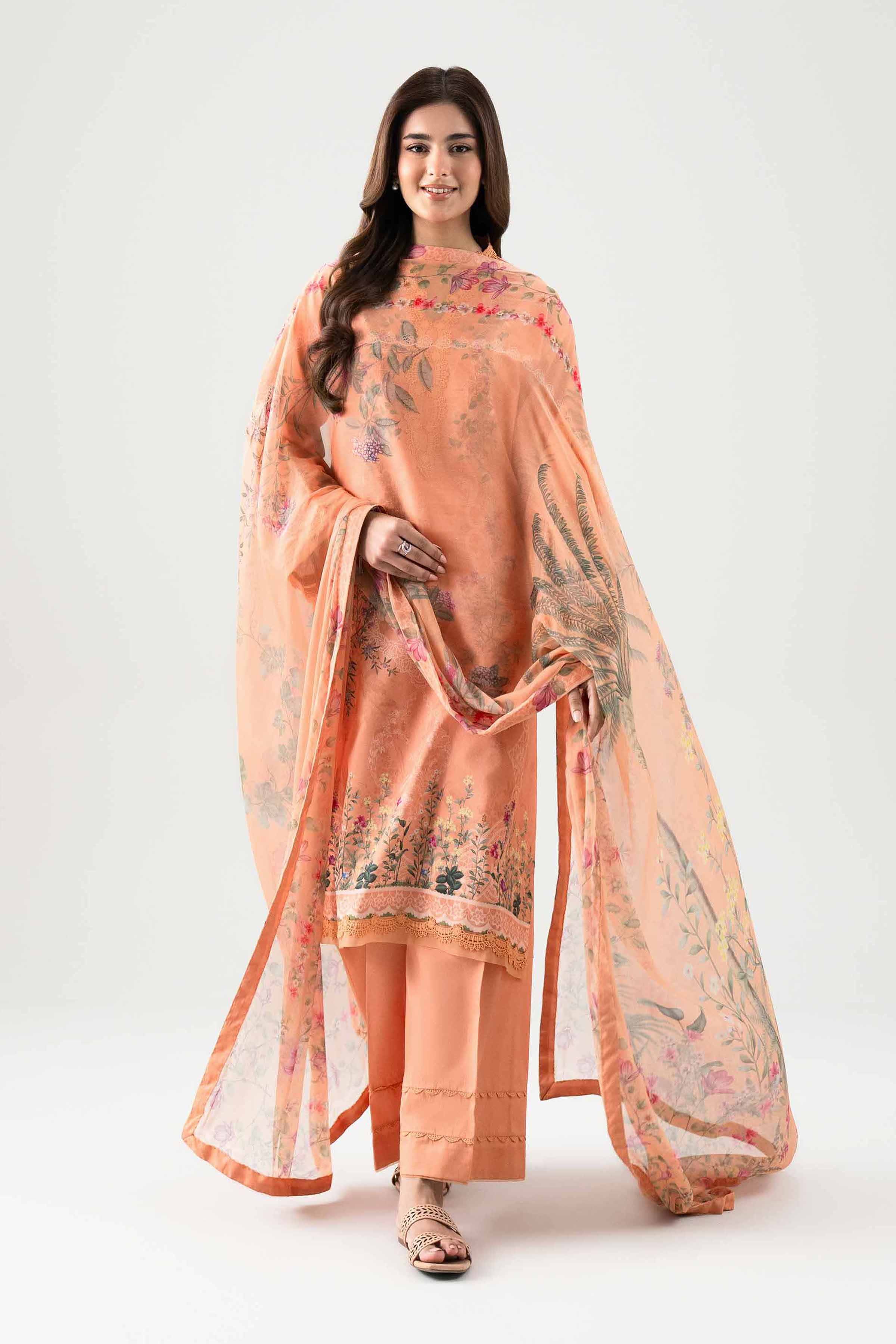 3 Piece Embroidered Cotton Satin Suit